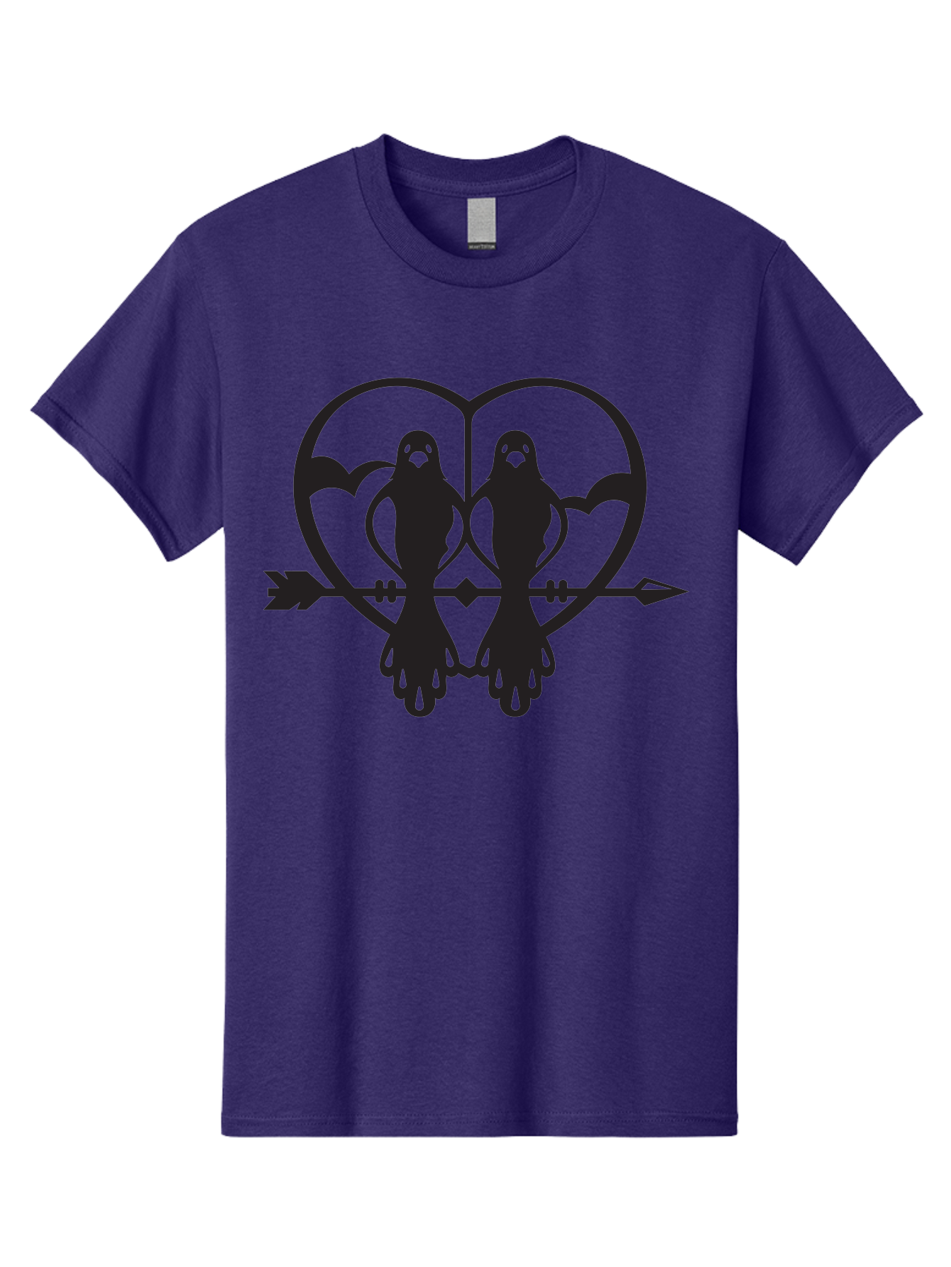 Goth-Couple Men'S Graphic Tee, 100% Cotton, Comfortable Casual Summer Wear, Machine Washable, Ghostly Figures, Heart Shape, Arrow Through Heart, Mirrored Silhouettes, Mystical Imagery, Gothic Romance, Spooky Love, Eerie Atmosphere, Dark Art, Aab270