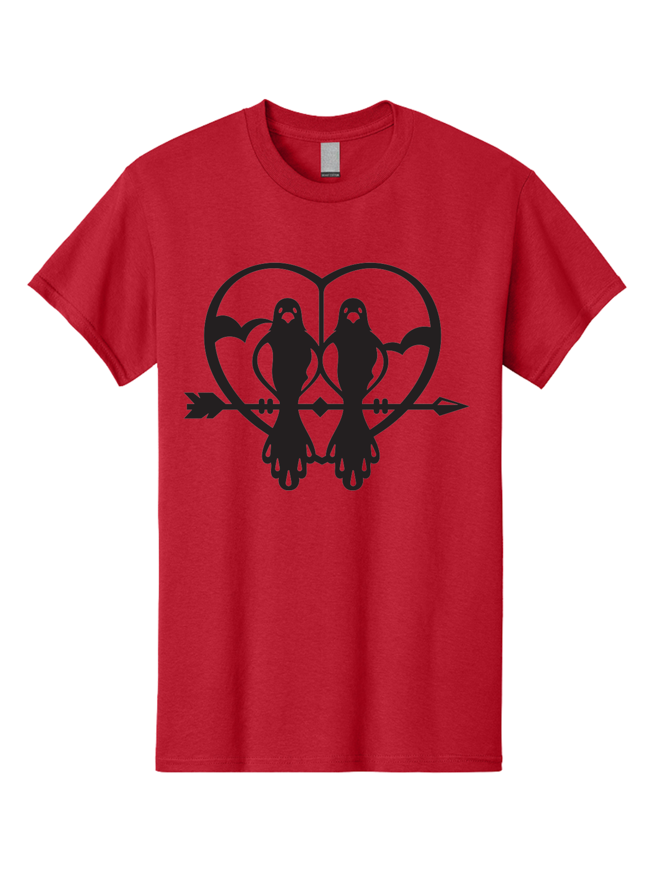 Goth-Couple Men'S Graphic Tee, 100% Cotton, Comfortable Casual Summer Wear, Machine Washable, Ghostly Figures, Heart Shape, Arrow Through Heart, Mirrored Silhouettes, Mystical Imagery, Gothic Romance, Spooky Love, Eerie Atmosphere, Dark Art, Aab270