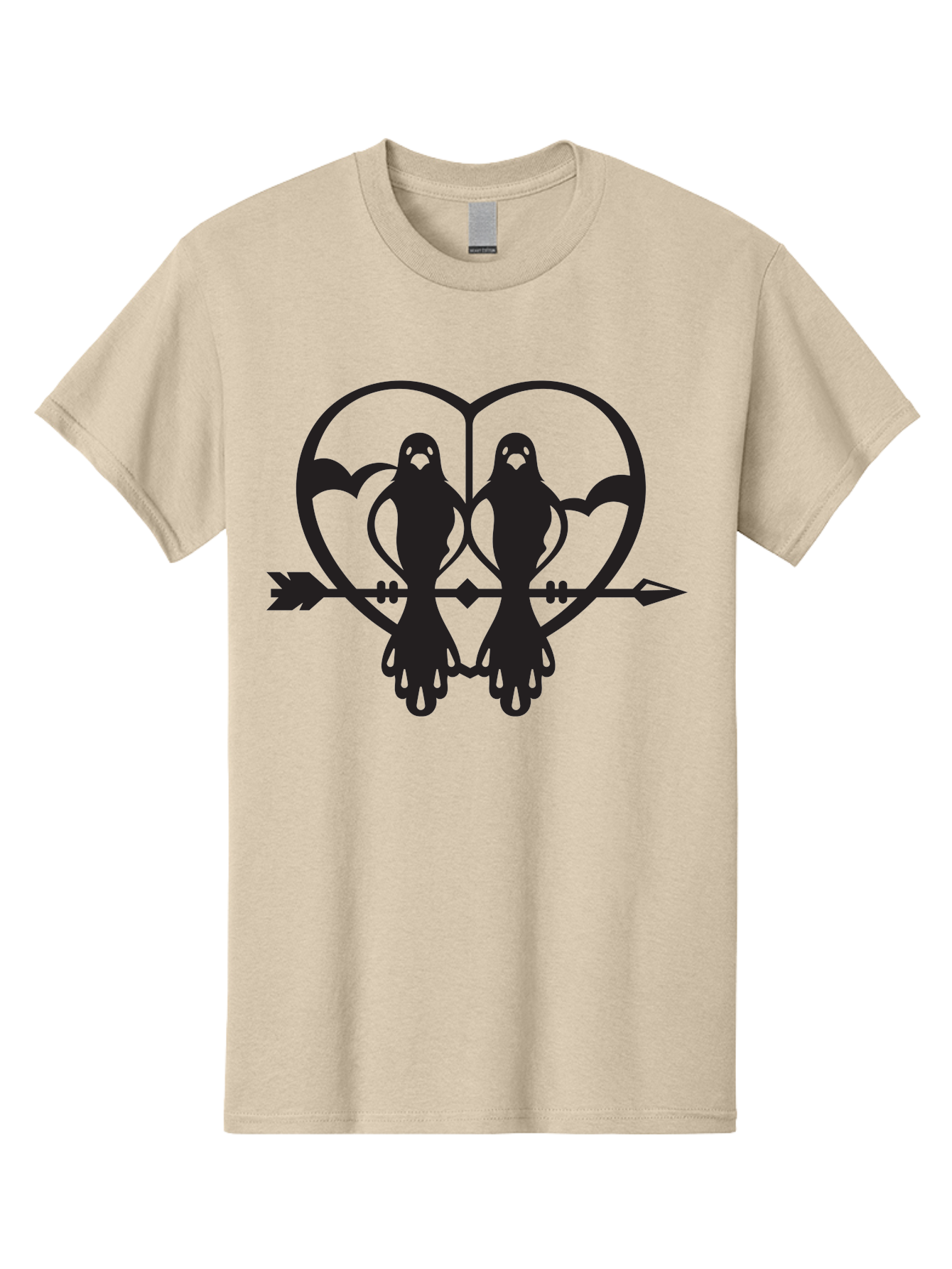 Goth-Couple Men'S Graphic Tee, 100% Cotton, Comfortable Casual Summer Wear, Machine Washable, Ghostly Figures, Heart Shape, Arrow Through Heart, Mirrored Silhouettes, Mystical Imagery, Gothic Romance, Spooky Love, Eerie Atmosphere, Dark Art, Aab270