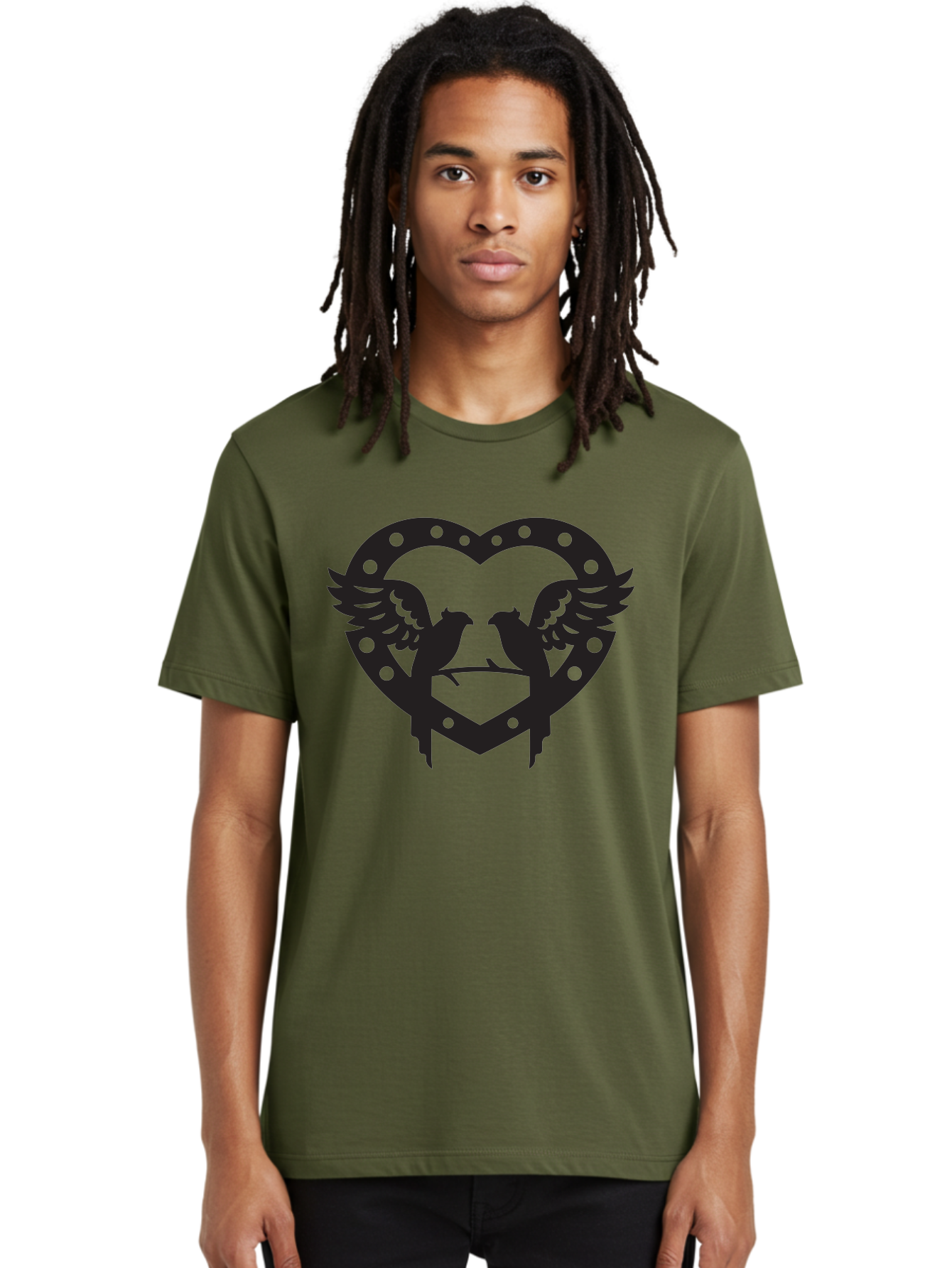 Heart-Birds Men'S Graphic Tee, 100% Cotton, Comfortable Casual Summer Wear, Machine Washable, Love Birds, Heart Shape, Decorative Key, Symbol Of Love, Romantic Motifs, Valentine'S Day Theme, Couple Birds, Winged Hearts, Ornate Design, Aab273