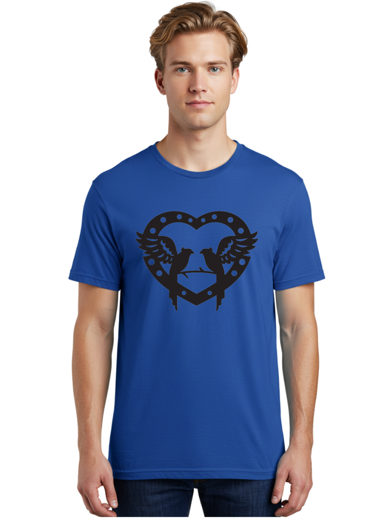 Heart-Birds Men'S Graphic Tee, 100% Cotton, Comfortable Casual Summer Wear, Machine Washable, Love Birds, Heart Shape, Decorative Key, Symbol Of Love, Romantic Motifs, Valentine'S Day Theme, Couple Birds, Winged Hearts, Ornate Design, Aab273