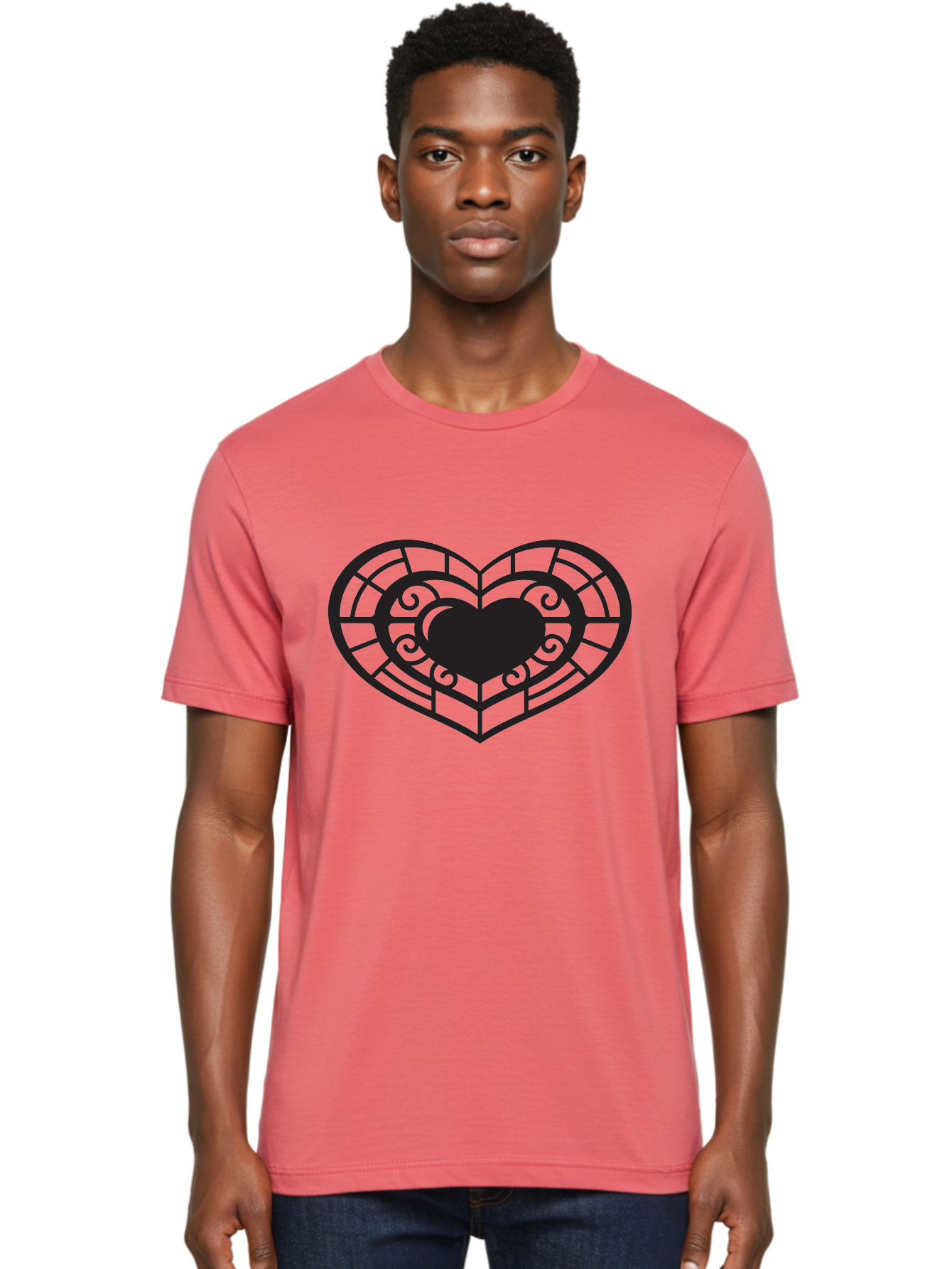 Heart-Design Men'S Graphic Tee, 100% Cotton, Comfortable Casual Summer Wear, Machine Washable, Stained Glass Heart, Decorative Heart, Intricate Design, Heart Silhouette, Ornate Pattern, Swirling Shapes, Love Symbol, Valentines Day Aab274