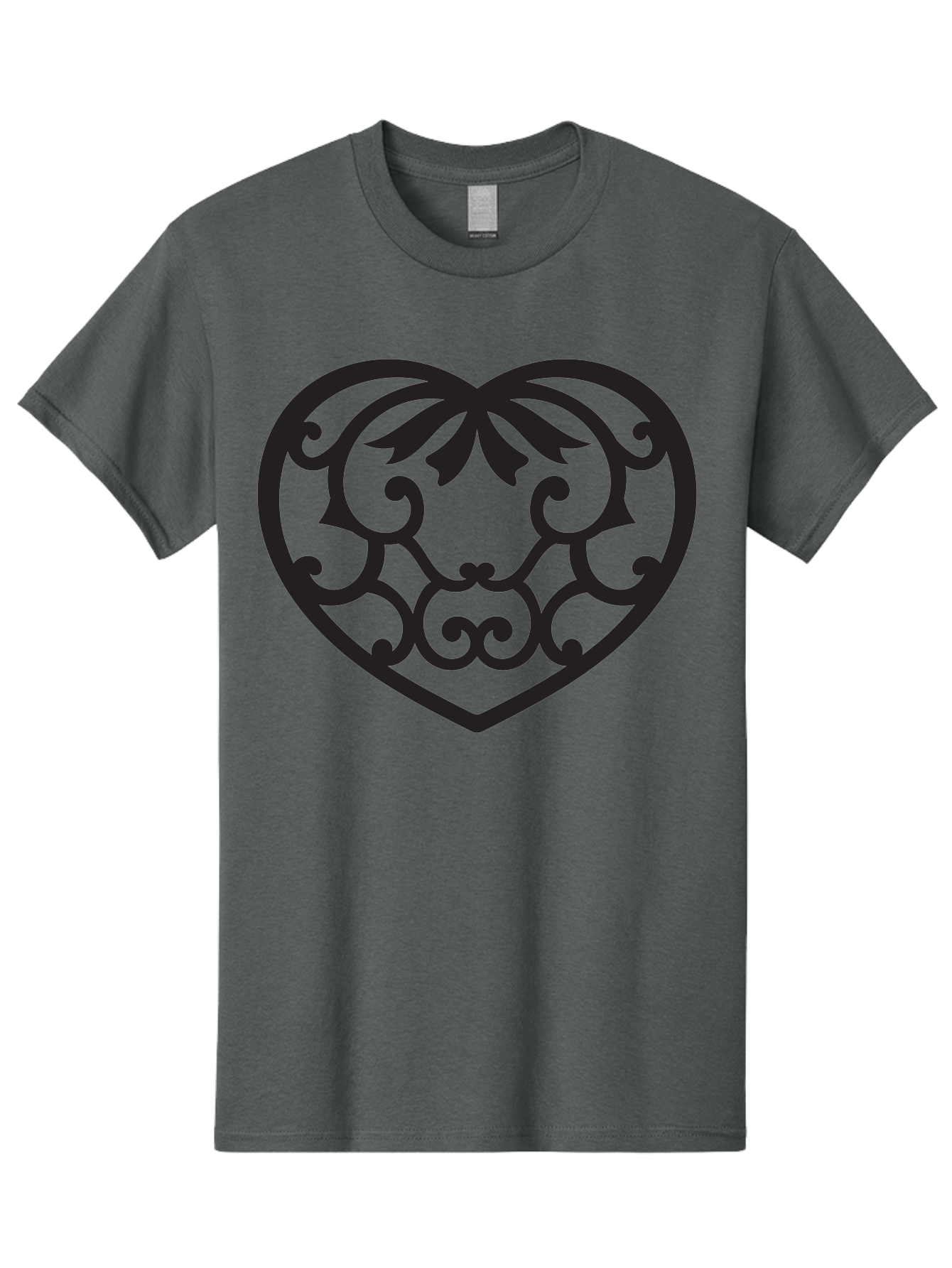 Heart-Filigree Men'S Graphic Tee, 100% Cotton, Comfortable Casual Summer Wear, Machine Washable, Filigree Heart, Floral Pattern, Heart Shape, Black Design, Ornate Details, Elegant Style, Romantic Symbol, Decorative Art Aab275