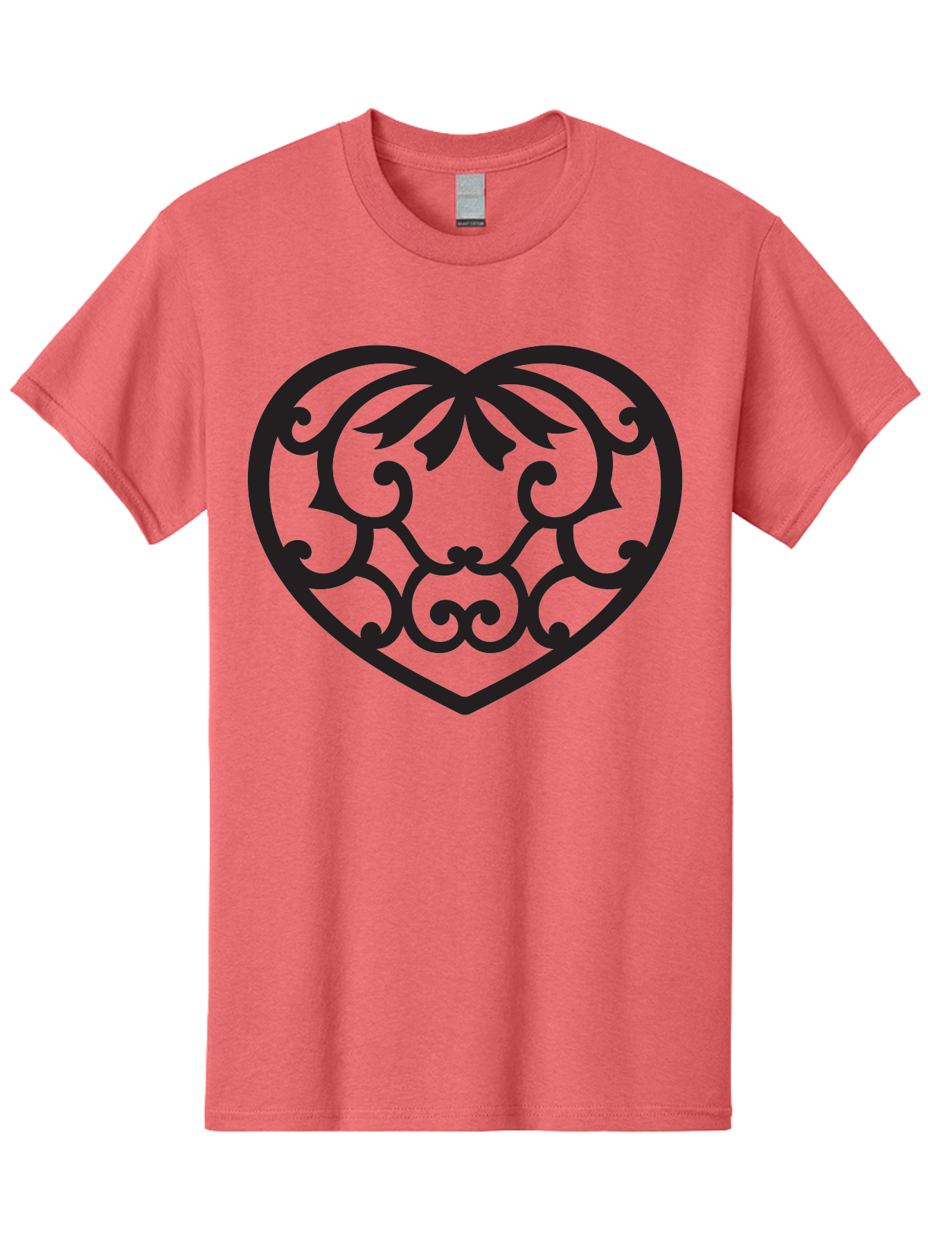Heart-Filigree Men'S Graphic Tee, 100% Cotton, Comfortable Casual Summer Wear, Machine Washable, Filigree Heart, Floral Pattern, Heart Shape, Black Design, Ornate Details, Elegant Style, Romantic Symbol, Decorative Art Aab275