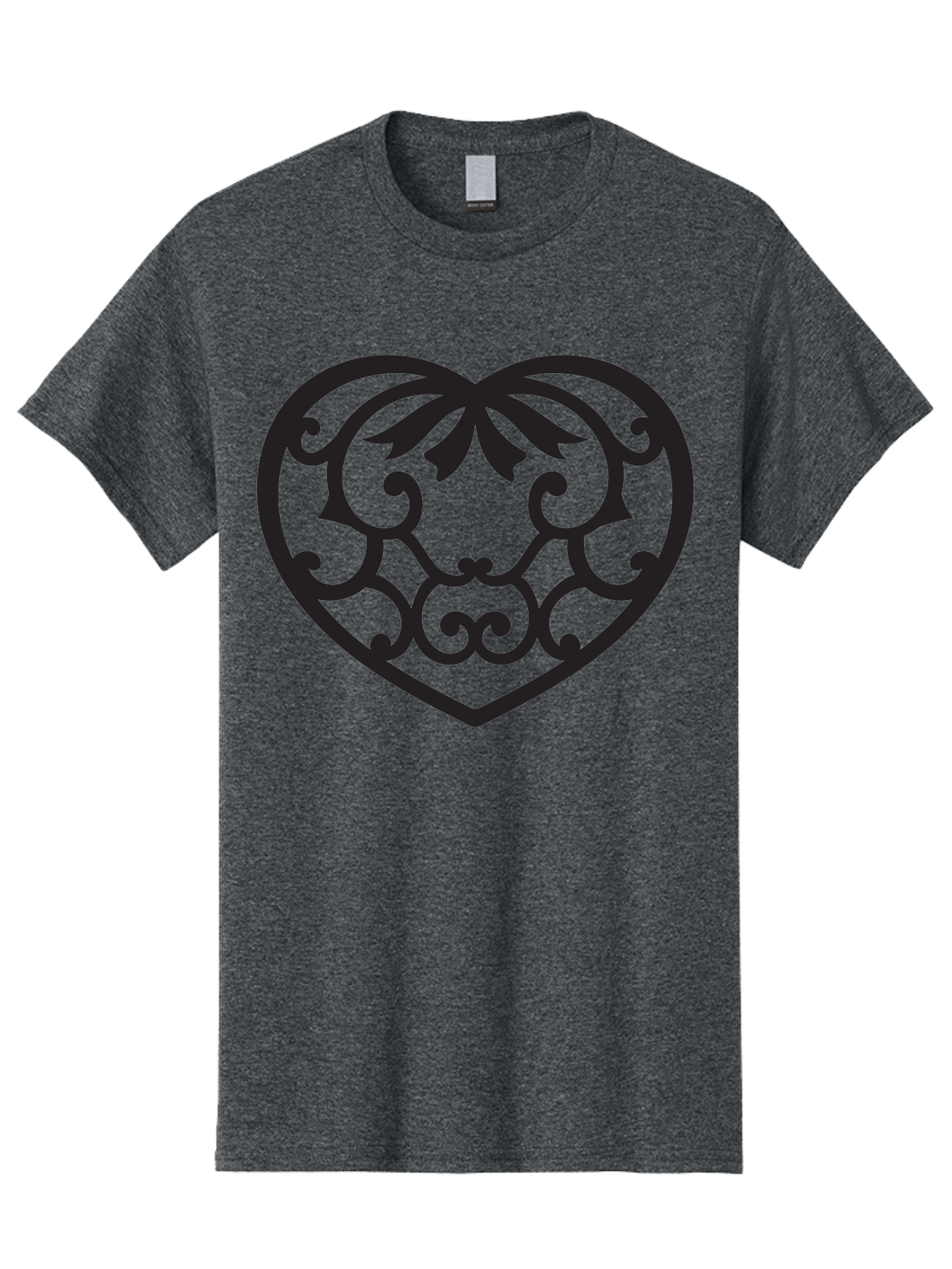 Heart-Filigree Men'S Graphic Tee, 100% Cotton, Comfortable Casual Summer Wear, Machine Washable, Filigree Heart, Floral Pattern, Heart Shape, Black Design, Ornate Details, Elegant Style, Romantic Symbol, Decorative Art Aab275