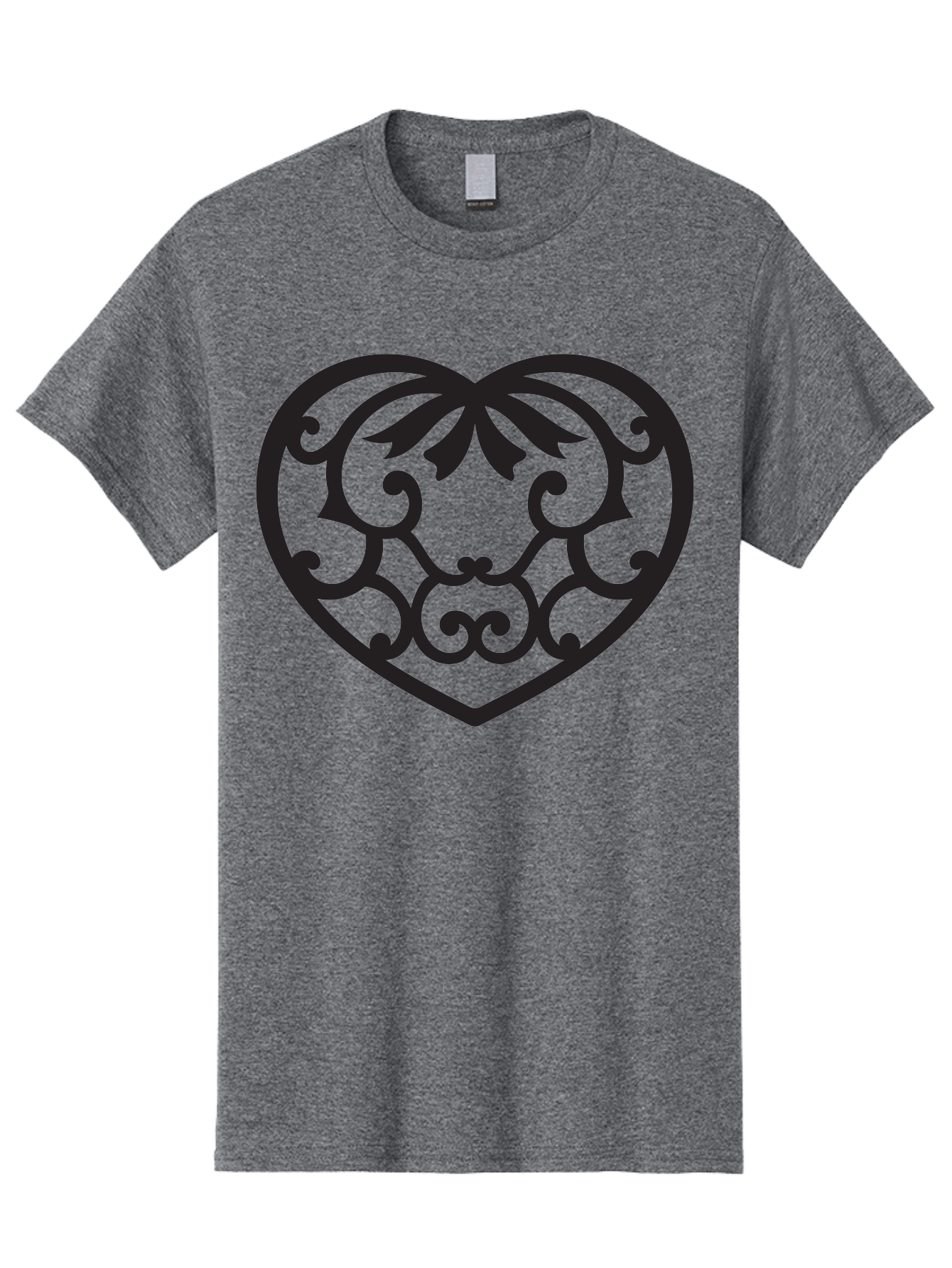 Heart-Filigree Men'S Graphic Tee, 100% Cotton, Comfortable Casual Summer Wear, Machine Washable, Filigree Heart, Floral Pattern, Heart Shape, Black Design, Ornate Details, Elegant Style, Romantic Symbol, Decorative Art Aab275