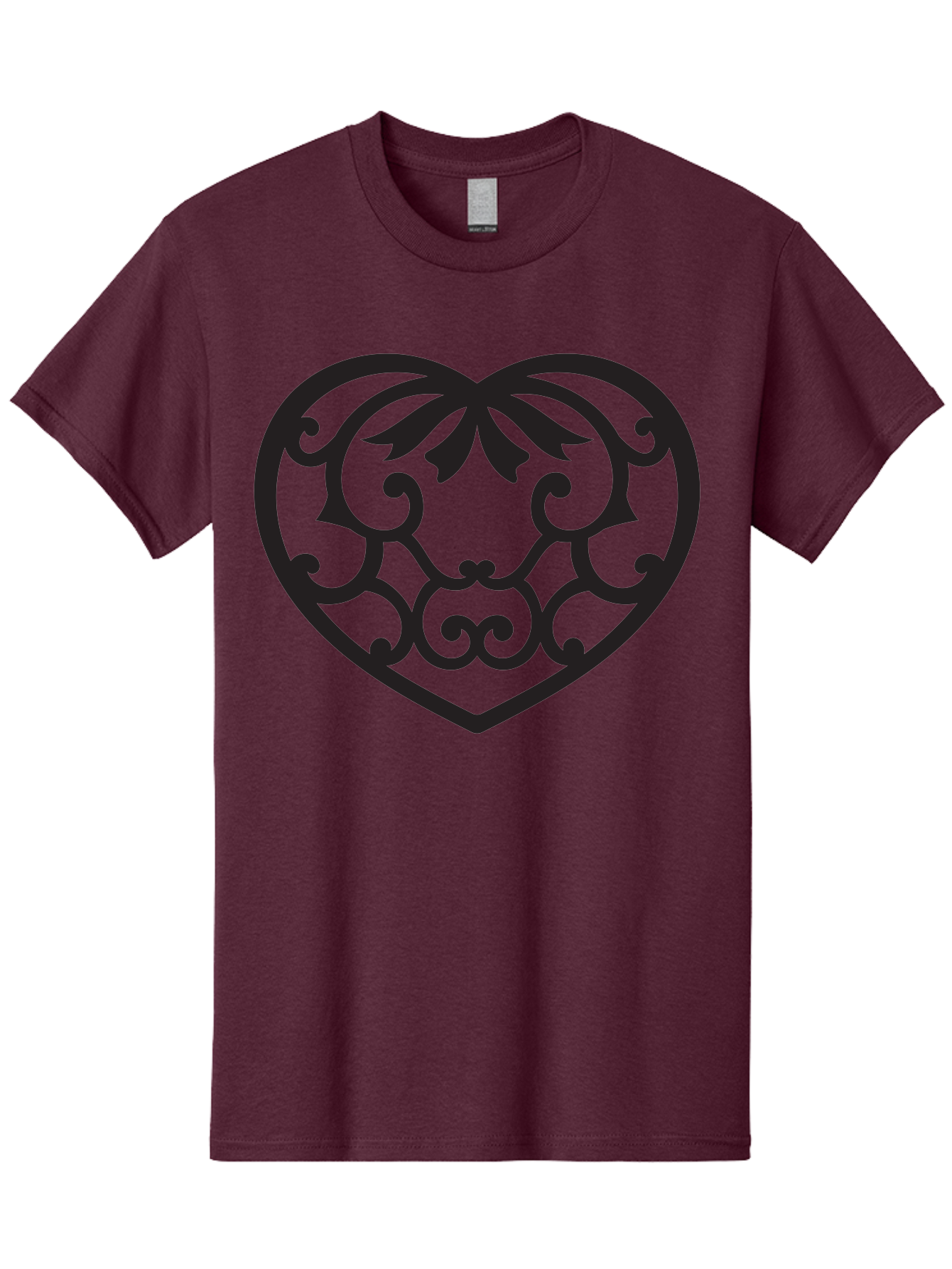 Heart-Filigree Men'S Graphic Tee, 100% Cotton, Comfortable Casual Summer Wear, Machine Washable, Filigree Heart, Floral Pattern, Heart Shape, Black Design, Ornate Details, Elegant Style, Romantic Symbol, Decorative Art Aab275