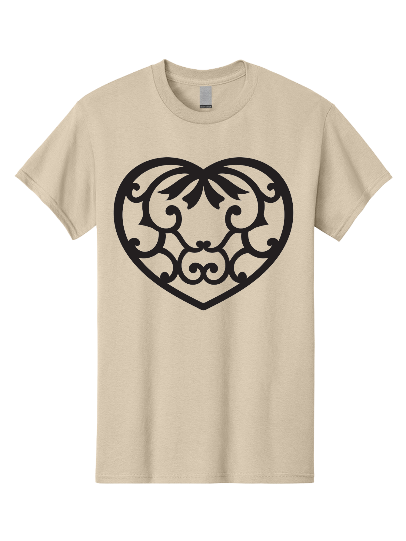 Heart-Filigree Men'S Graphic Tee, 100% Cotton, Comfortable Casual Summer Wear, Machine Washable, Filigree Heart, Floral Pattern, Heart Shape, Black Design, Ornate Details, Elegant Style, Romantic Symbol, Decorative Art Aab275