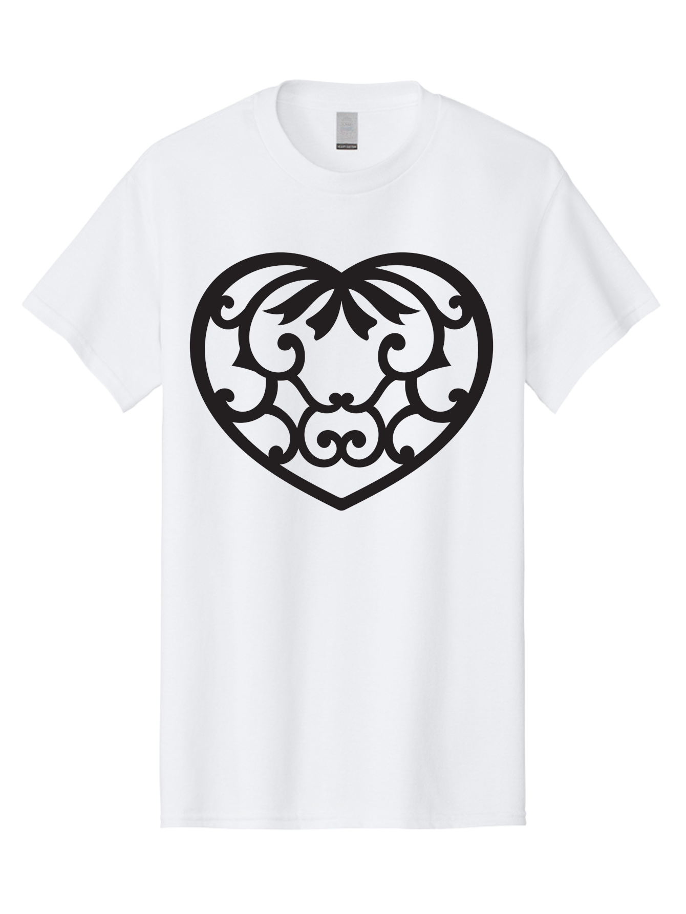 Heart-Filigree Men'S Graphic Tee, 100% Cotton, Comfortable Casual Summer Wear, Machine Washable, Filigree Heart, Floral Pattern, Heart Shape, Black Design, Ornate Details, Elegant Style, Romantic Symbol, Decorative Art Aab275