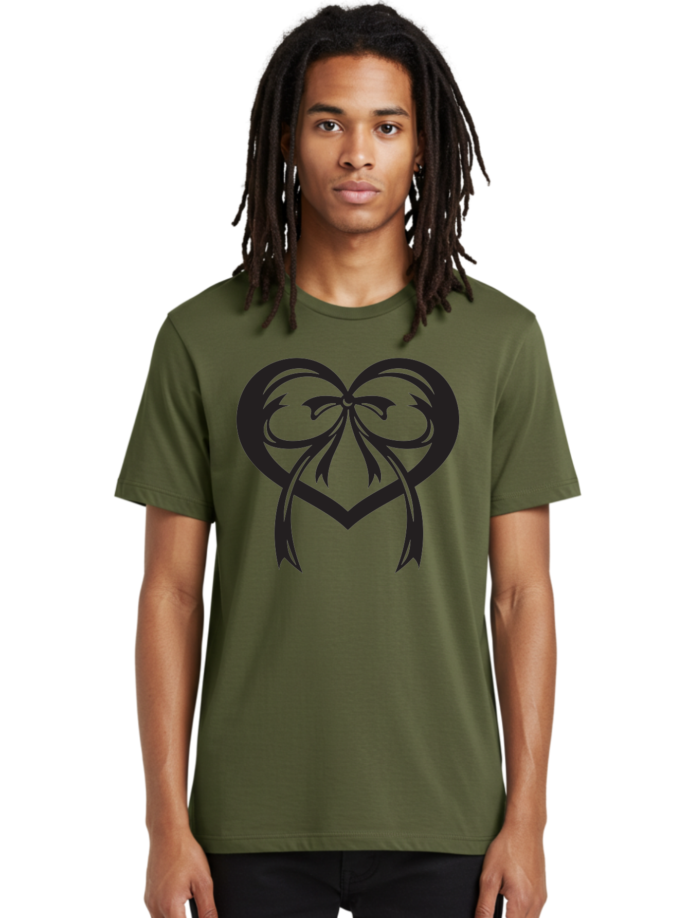Heart-Graphic Men'S Graphic Tee, 100% Cotton, Comfortable Casual Summer Wear, Machine Washable, Heart Shape, Ribbon Bow, Heart Symbol, Love Sign, Valentine'S Day, Decorative Heart, Black Silhouette, Ribbon Design, Heart Decoration Aab276