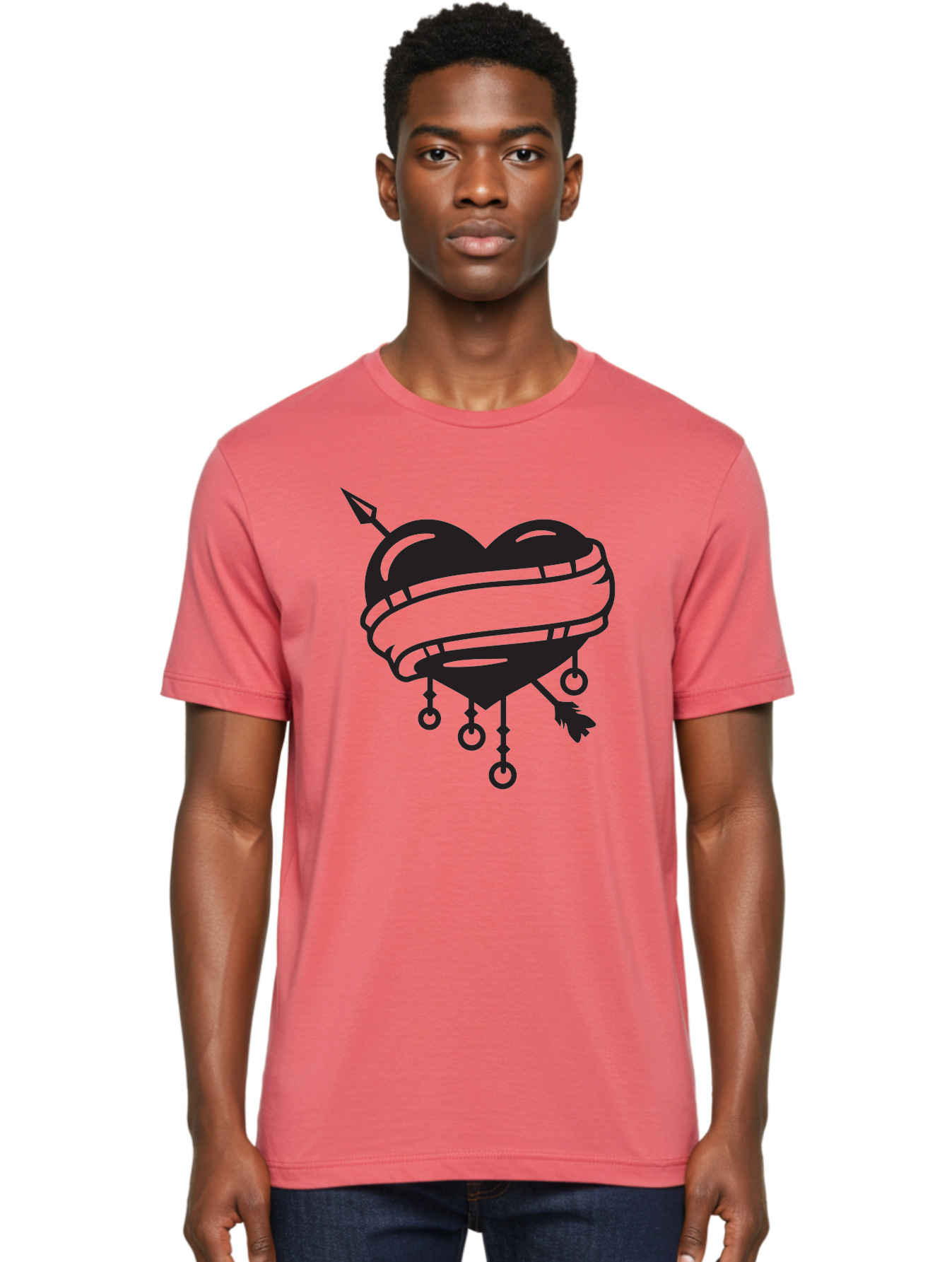 Heart-With-Arrow Men'S Graphic Tee, 100% Cotton, Comfortable Casual Summer Wear, Machine Washable, Heart With Arrow, Bound Heart, Symbolic Heart, Tattoo Art, Heart Design, Symbolic Love, Heart With Bindings Aab277