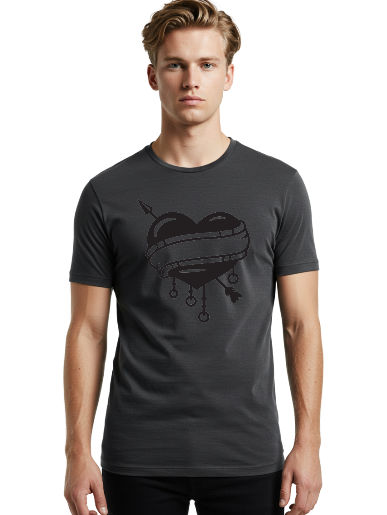 Heart-With-Arrow Men'S Graphic Tee, 100% Cotton, Comfortable Casual Summer Wear, Machine Washable, Heart With Arrow, Bound Heart, Symbolic Heart, Tattoo Art, Heart Design, Symbolic Love, Heart With Bindings Aab277