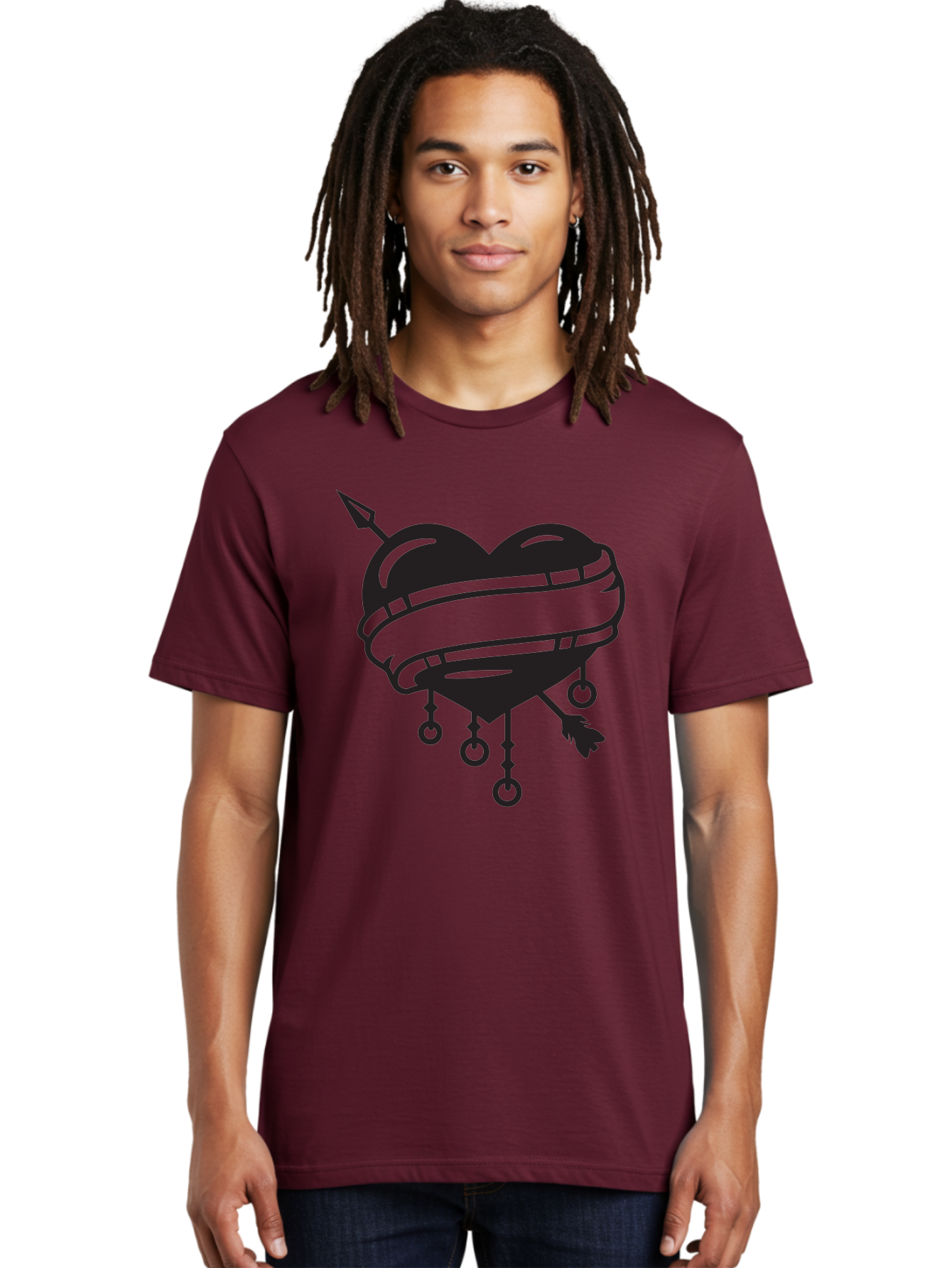 Heart-With-Arrow Men'S Graphic Tee, 100% Cotton, Comfortable Casual Summer Wear, Machine Washable, Heart With Arrow, Bound Heart, Symbolic Heart, Tattoo Art, Heart Design, Symbolic Love, Heart With Bindings Aab277