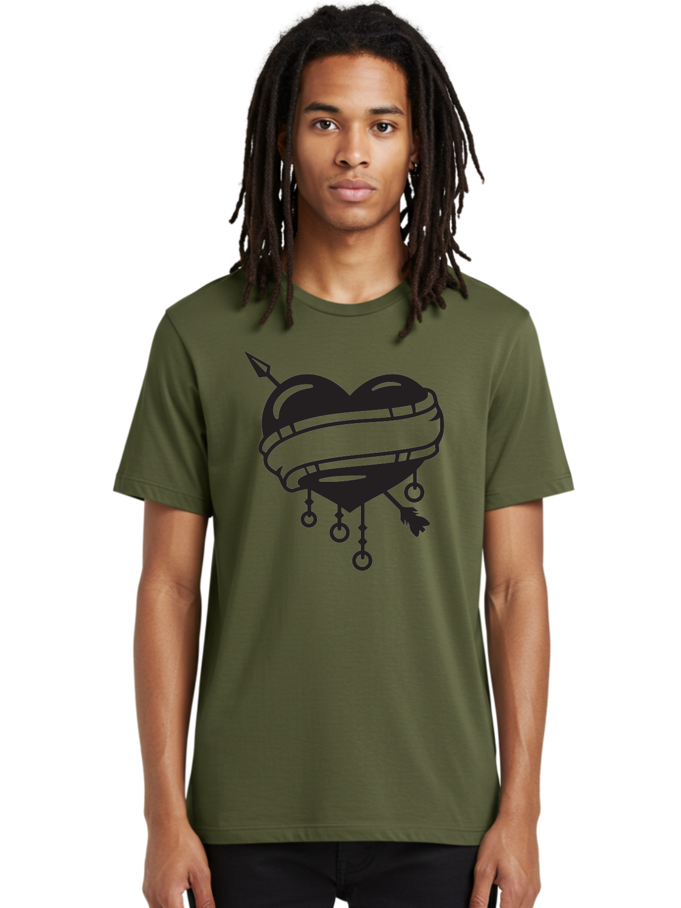 Heart-With-Arrow Men'S Graphic Tee, 100% Cotton, Comfortable Casual Summer Wear, Machine Washable, Heart With Arrow, Bound Heart, Symbolic Heart, Tattoo Art, Heart Design, Symbolic Love, Heart With Bindings Aab277
