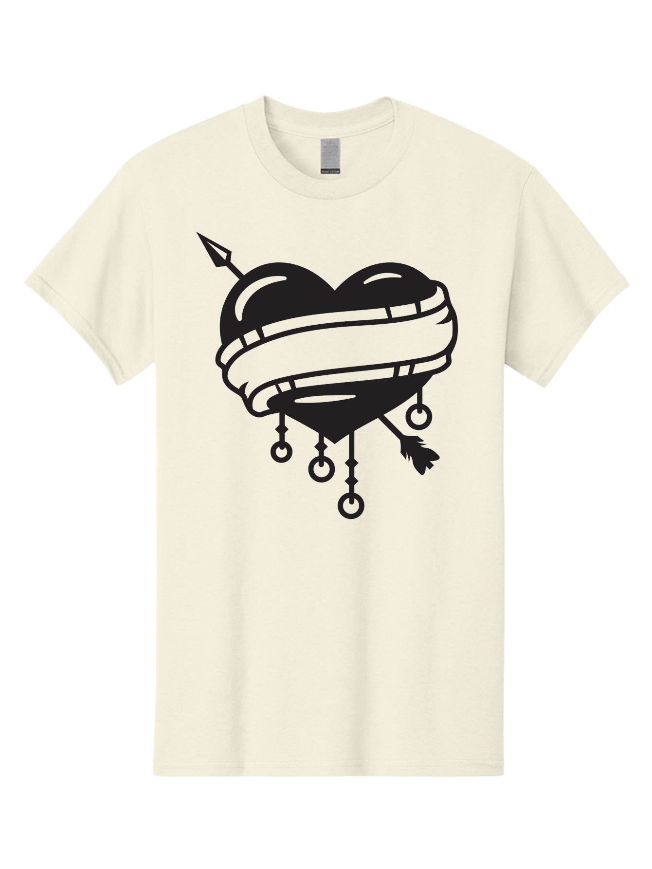 Heart-With-Arrow Men'S Graphic Tee, 100% Cotton, Comfortable Casual Summer Wear, Machine Washable, Heart With Arrow, Bound Heart, Symbolic Heart, Tattoo Art, Heart Design, Symbolic Love, Heart With Bindings Aab277