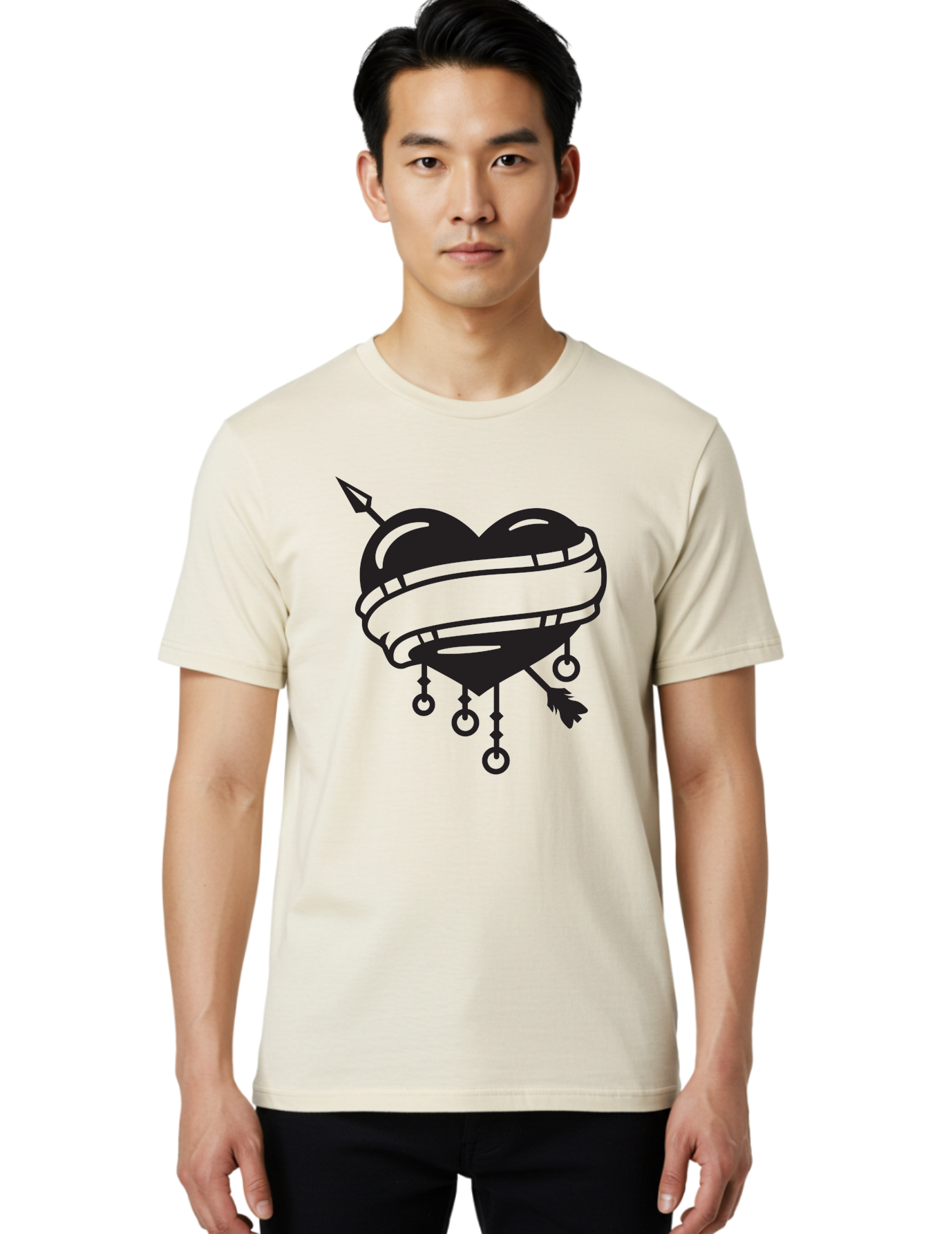 Heart-With-Arrow Men'S Graphic Tee, 100% Cotton, Comfortable Casual Summer Wear, Machine Washable, Heart With Arrow, Bound Heart, Symbolic Heart, Tattoo Art, Heart Design, Symbolic Love, Heart With Bindings Aab277