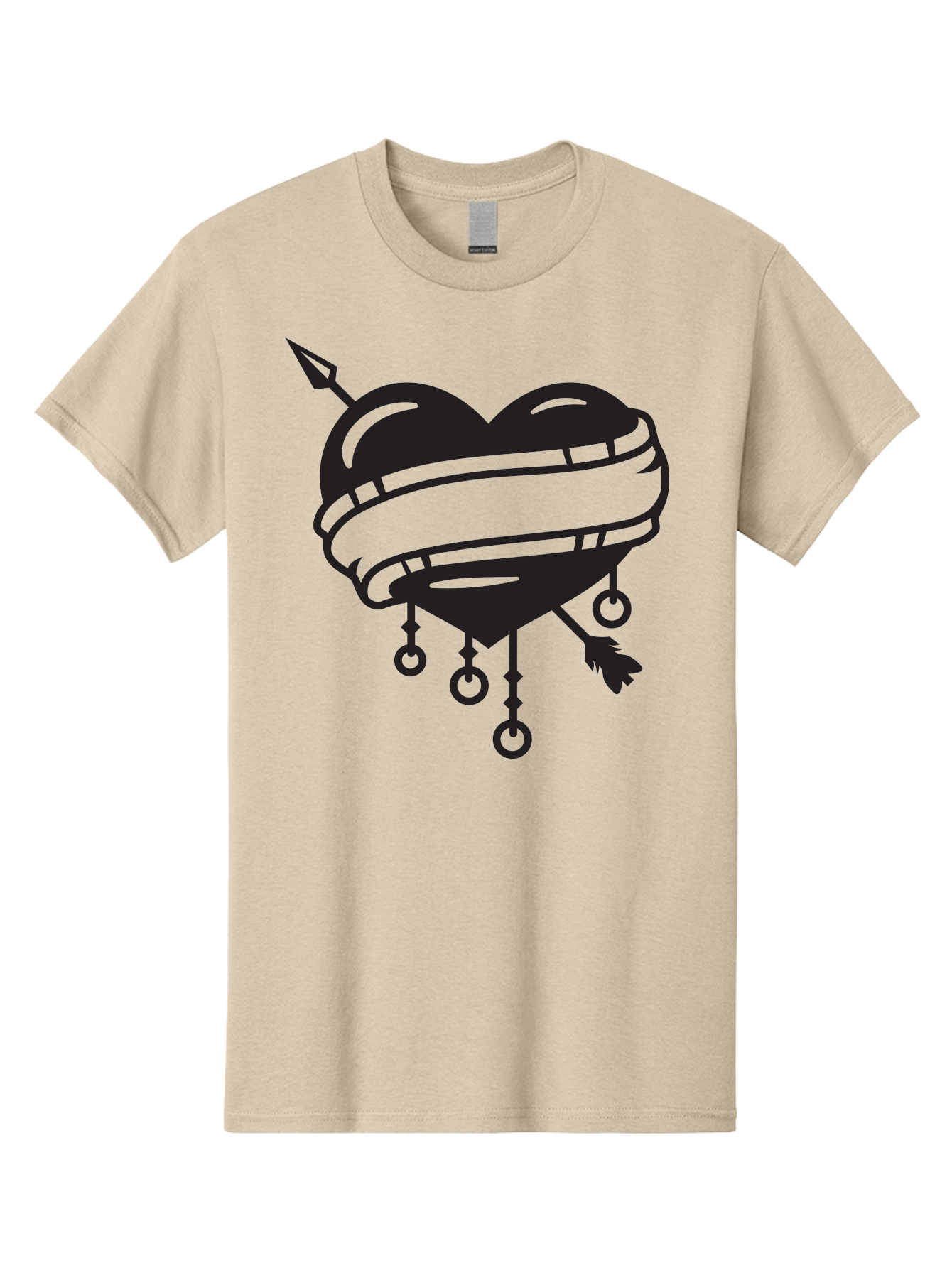 Heart-With-Arrow Men'S Graphic Tee, 100% Cotton, Comfortable Casual Summer Wear, Machine Washable, Heart With Arrow, Bound Heart, Symbolic Heart, Tattoo Art, Heart Design, Symbolic Love, Heart With Bindings Aab277