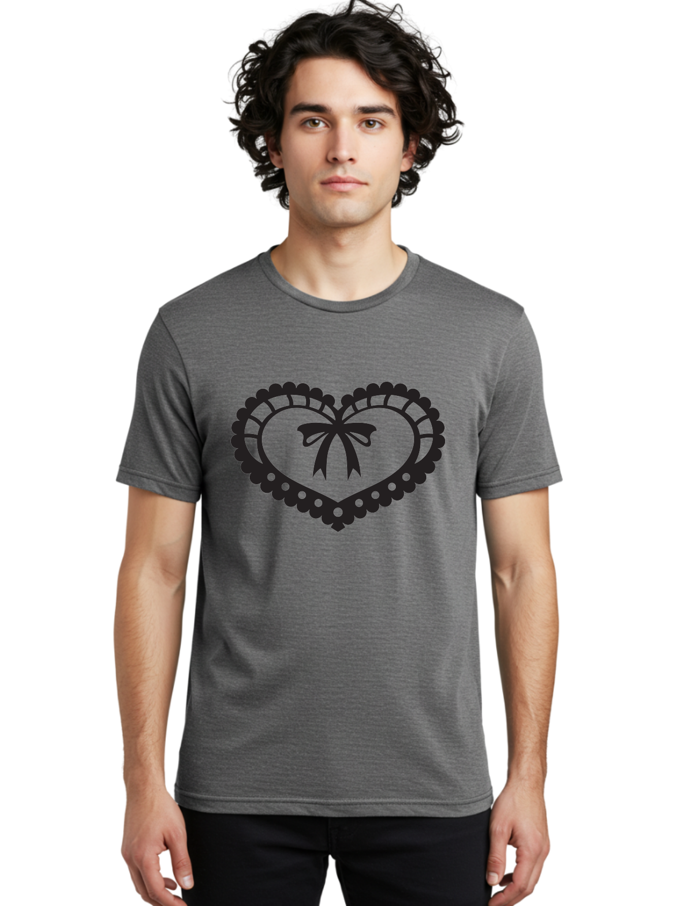 Heart-With-Bow-1 Men'S Graphic Tee, 100% Cotton, Comfortable Casual Summer Wear, Machine Washable, Heart Shape, Decorative Bow, Lace Details, Intricate Design, Love Symbol, Valentines Day, Heart Icon, Cute Graphic Aab278