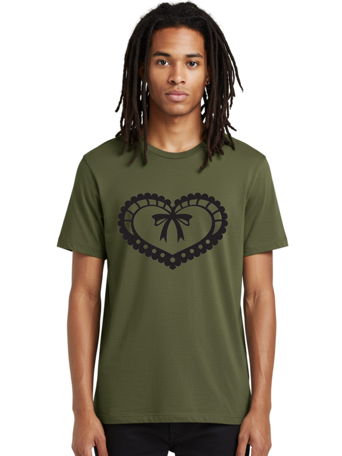 Heart-With-Bow-1 Men'S Graphic Tee, 100% Cotton, Comfortable Casual Summer Wear, Machine Washable, Heart Shape, Decorative Bow, Lace Details, Intricate Design, Love Symbol, Valentines Day, Heart Icon, Cute Graphic Aab278