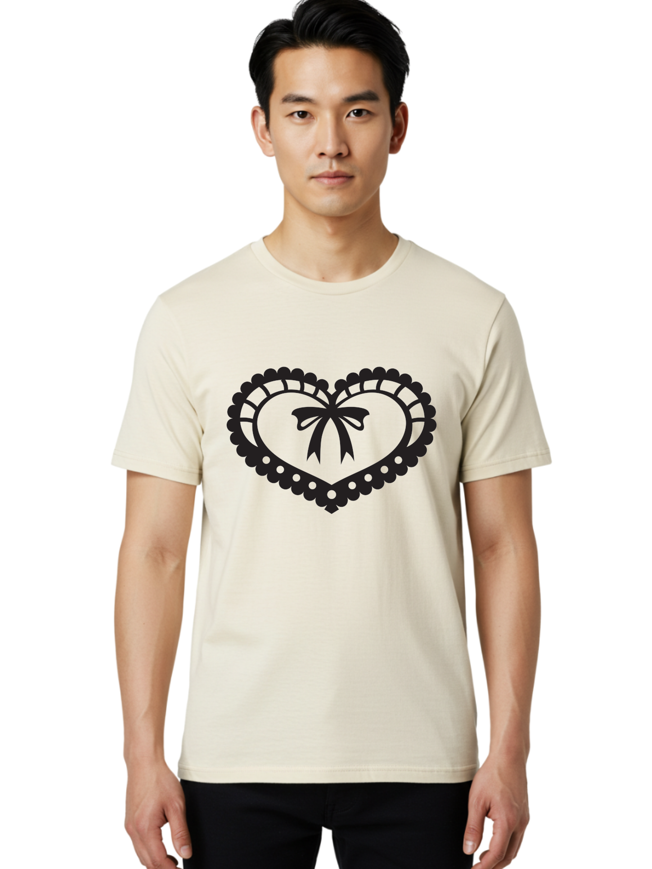Heart-With-Bow-1 Men'S Graphic Tee, 100% Cotton, Comfortable Casual Summer Wear, Machine Washable, Heart Shape, Decorative Bow, Lace Details, Intricate Design, Love Symbol, Valentines Day, Heart Icon, Cute Graphic Aab278
