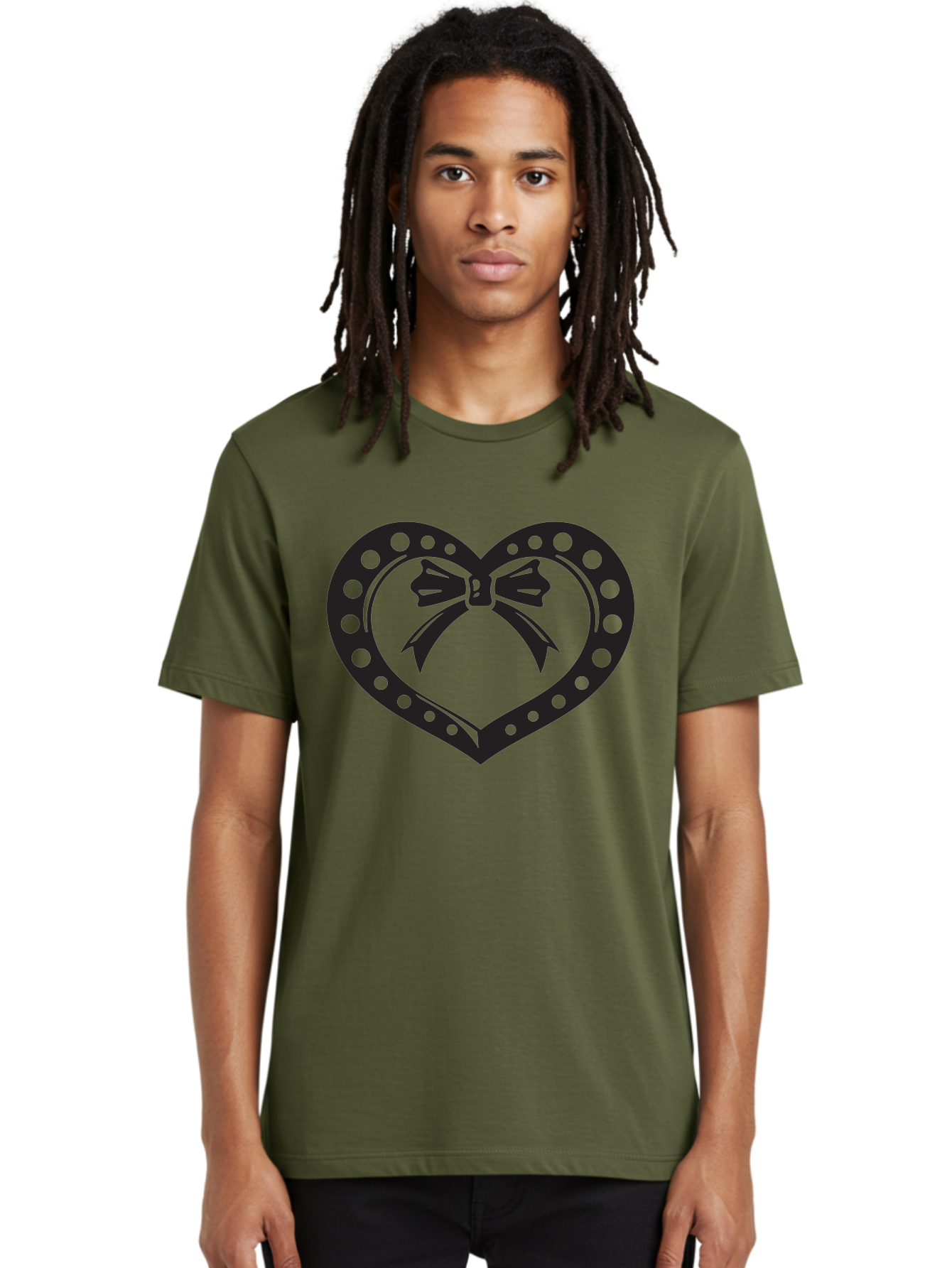 Heart-With-Bow Men'S Graphic Tee, 100% Cotton, Comfortable Casual Summer Wear, Machine Washable, Heart Shape, Bow Design, Polka Dots, Love Symbol, Romantic Gesture, Heartwarming, Cute Design, Heart Icon Aab279