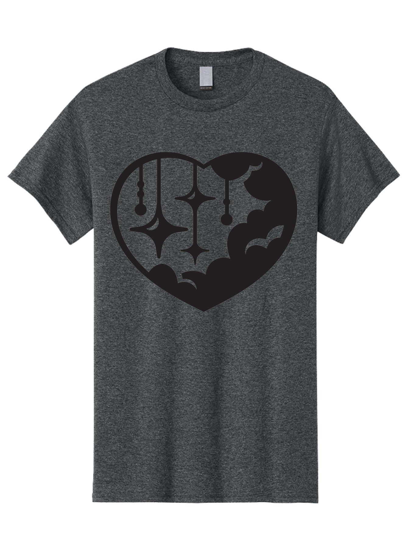 Heart-With-Clouds-And-Stars Men'S Graphic Tee, 100% Cotton, Comfortable Casual Summer Wear, Machine Washable, Heart Shape, Clouds, Stars, Celestial Design, Mystical Patterns, Whimsical Art, Dreamy Silhouettes, Abstract Shapes, Symbolic Heart Aab280