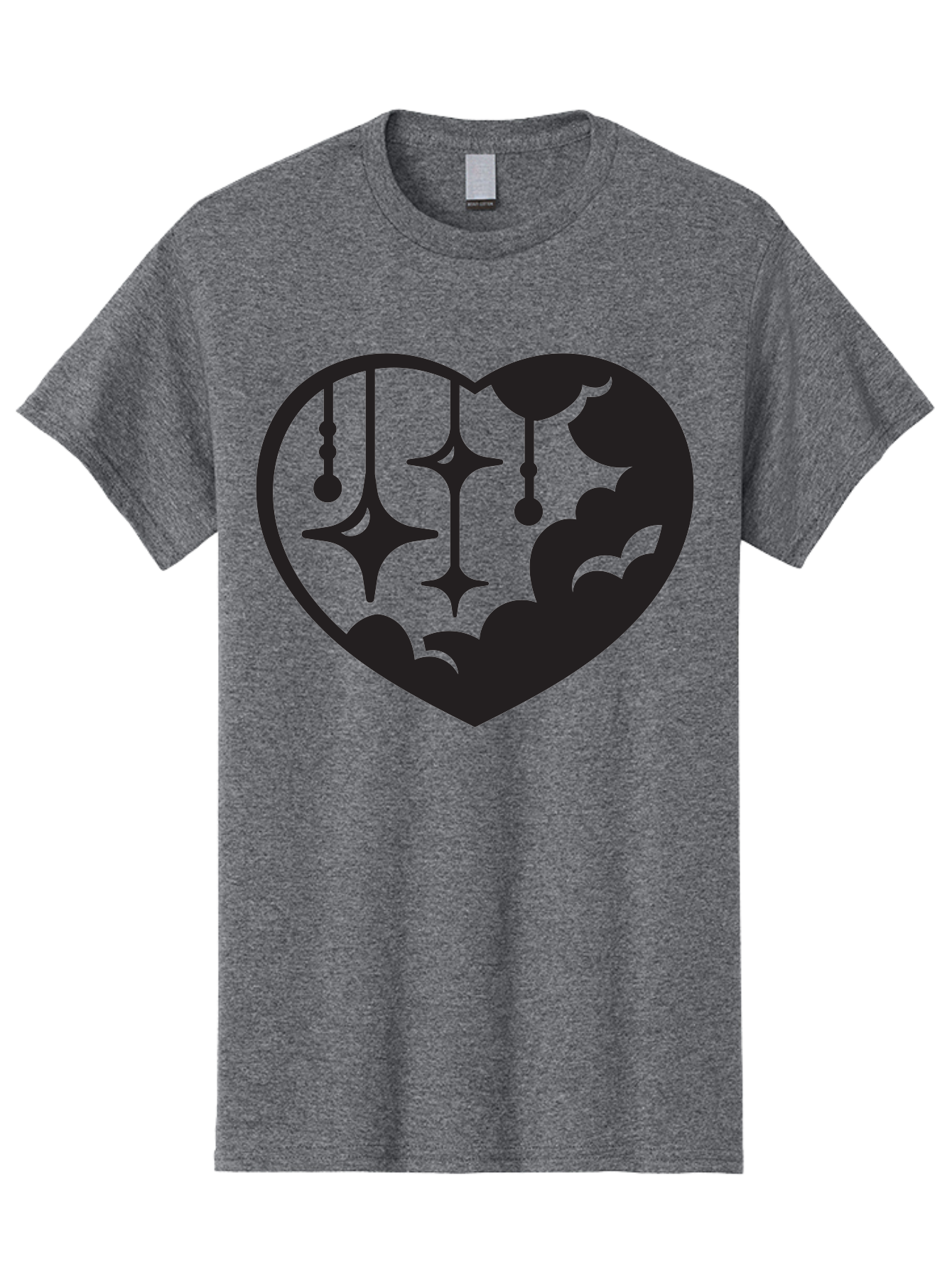 Heart-With-Clouds-And-Stars Men'S Graphic Tee, 100% Cotton, Comfortable Casual Summer Wear, Machine Washable, Heart Shape, Clouds, Stars, Celestial Design, Mystical Patterns, Whimsical Art, Dreamy Silhouettes, Abstract Shapes, Symbolic Heart Aab280