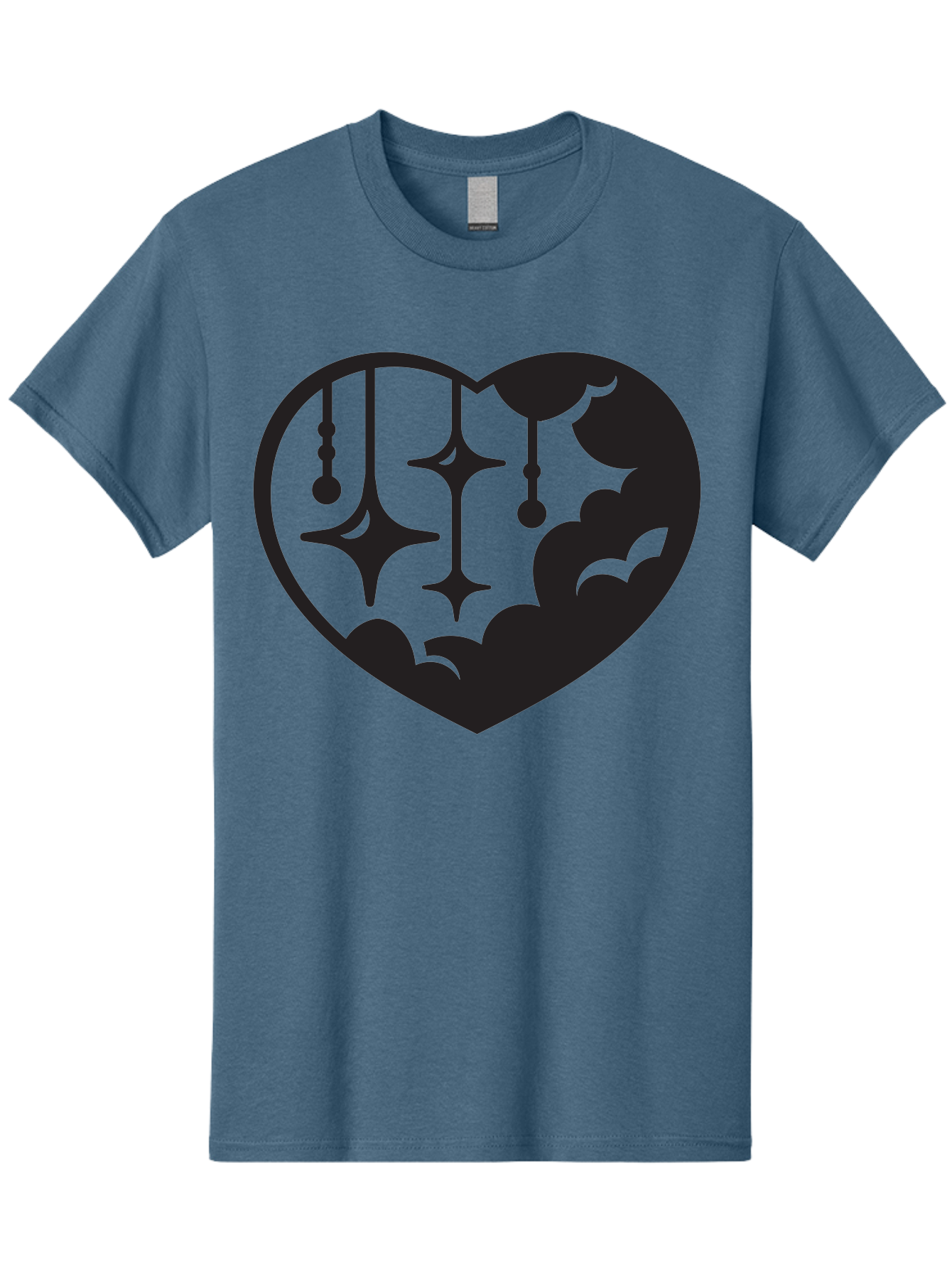 Heart-With-Clouds-And-Stars Men'S Graphic Tee, 100% Cotton, Comfortable Casual Summer Wear, Machine Washable, Heart Shape, Clouds, Stars, Celestial Design, Mystical Patterns, Whimsical Art, Dreamy Silhouettes, Abstract Shapes, Symbolic Heart Aab280