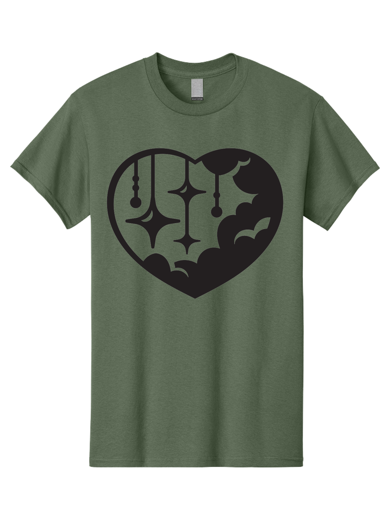 Heart-With-Clouds-And-Stars Men'S Graphic Tee, 100% Cotton, Comfortable Casual Summer Wear, Machine Washable, Heart Shape, Clouds, Stars, Celestial Design, Mystical Patterns, Whimsical Art, Dreamy Silhouettes, Abstract Shapes, Symbolic Heart Aab280