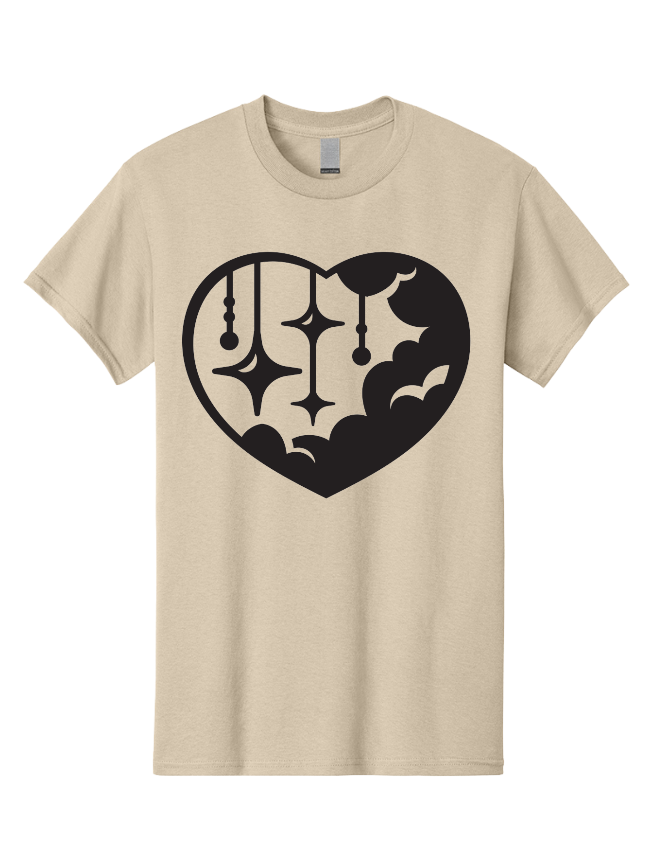 Heart-With-Clouds-And-Stars Men'S Graphic Tee, 100% Cotton, Comfortable Casual Summer Wear, Machine Washable, Heart Shape, Clouds, Stars, Celestial Design, Mystical Patterns, Whimsical Art, Dreamy Silhouettes, Abstract Shapes, Symbolic Heart Aab280