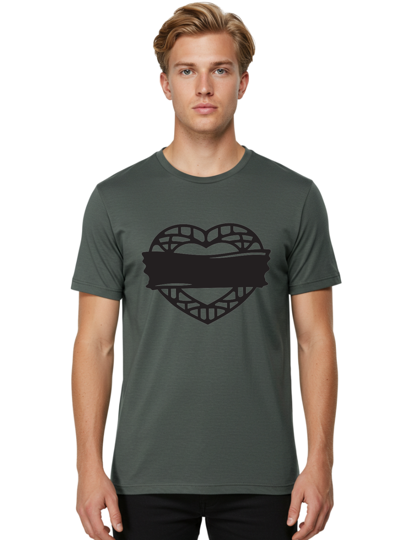 Heart-With-Duct-Tape Men'S Graphic Tee, 100% Cotton, Comfortable Casual Summer Wear, Machine Washable, Heart Shape, Intricate Design, Muzzled Heart, Love Symbol, Decorative Art, Symbolic Representation, Heart Pattern Aab281