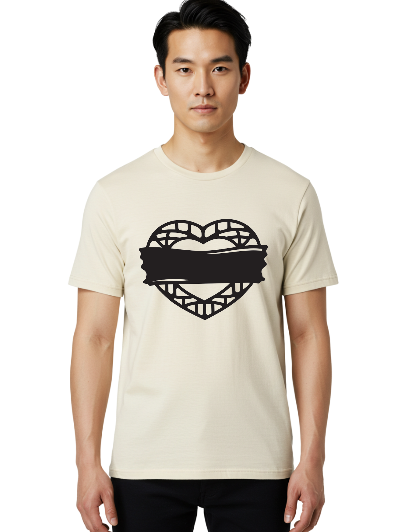 Heart-With-Duct-Tape Men'S Graphic Tee, 100% Cotton, Comfortable Casual Summer Wear, Machine Washable, Heart Shape, Intricate Design, Muzzled Heart, Love Symbol, Decorative Art, Symbolic Representation, Heart Pattern Aab281