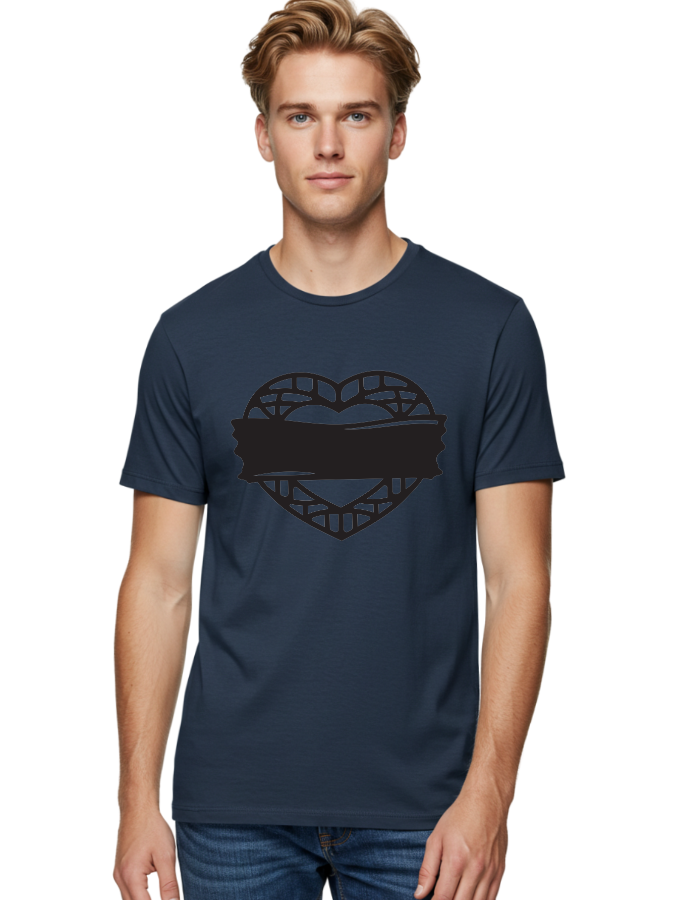 Heart-With-Duct-Tape Men'S Graphic Tee, 100% Cotton, Comfortable Casual Summer Wear, Machine Washable, Heart Shape, Intricate Design, Muzzled Heart, Love Symbol, Decorative Art, Symbolic Representation, Heart Pattern Aab281