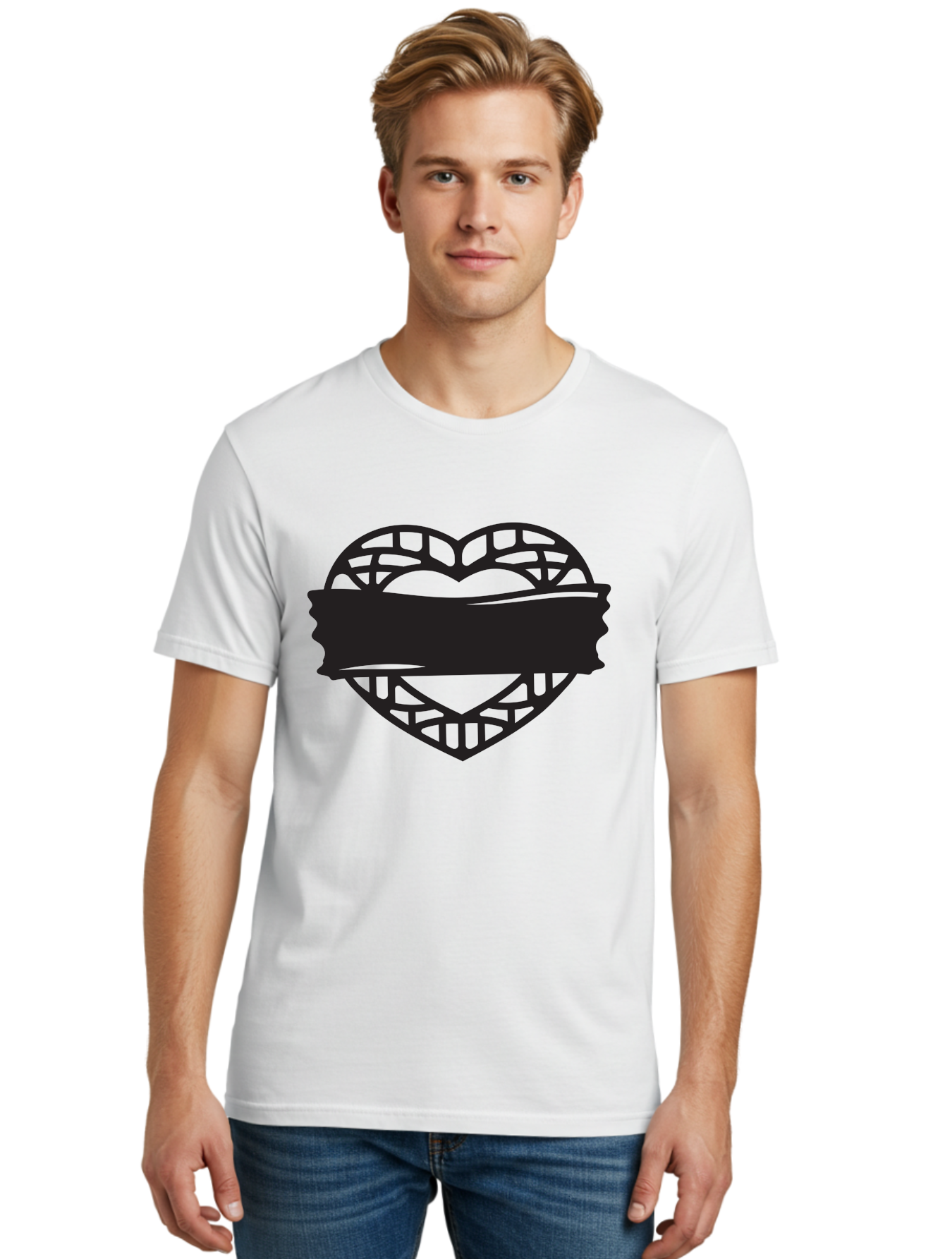 Heart-With-Duct-Tape Men'S Graphic Tee, 100% Cotton, Comfortable Casual Summer Wear, Machine Washable, Heart Shape, Intricate Design, Muzzled Heart, Love Symbol, Decorative Art, Symbolic Representation, Heart Pattern Aab281