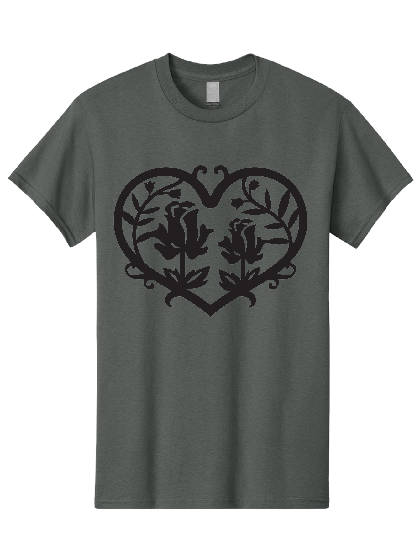 Heart-With-Flowers Men'S Graphic Tee, 100% Cotton, Comfortable Casual Summer Wear, Machine Washable, Heart Shape, Floral Design, Black Silhouette, Rose Flowers, Leaves And Vines, Decorative Elements, Symbolic Heart, Intricate Details, Aab282