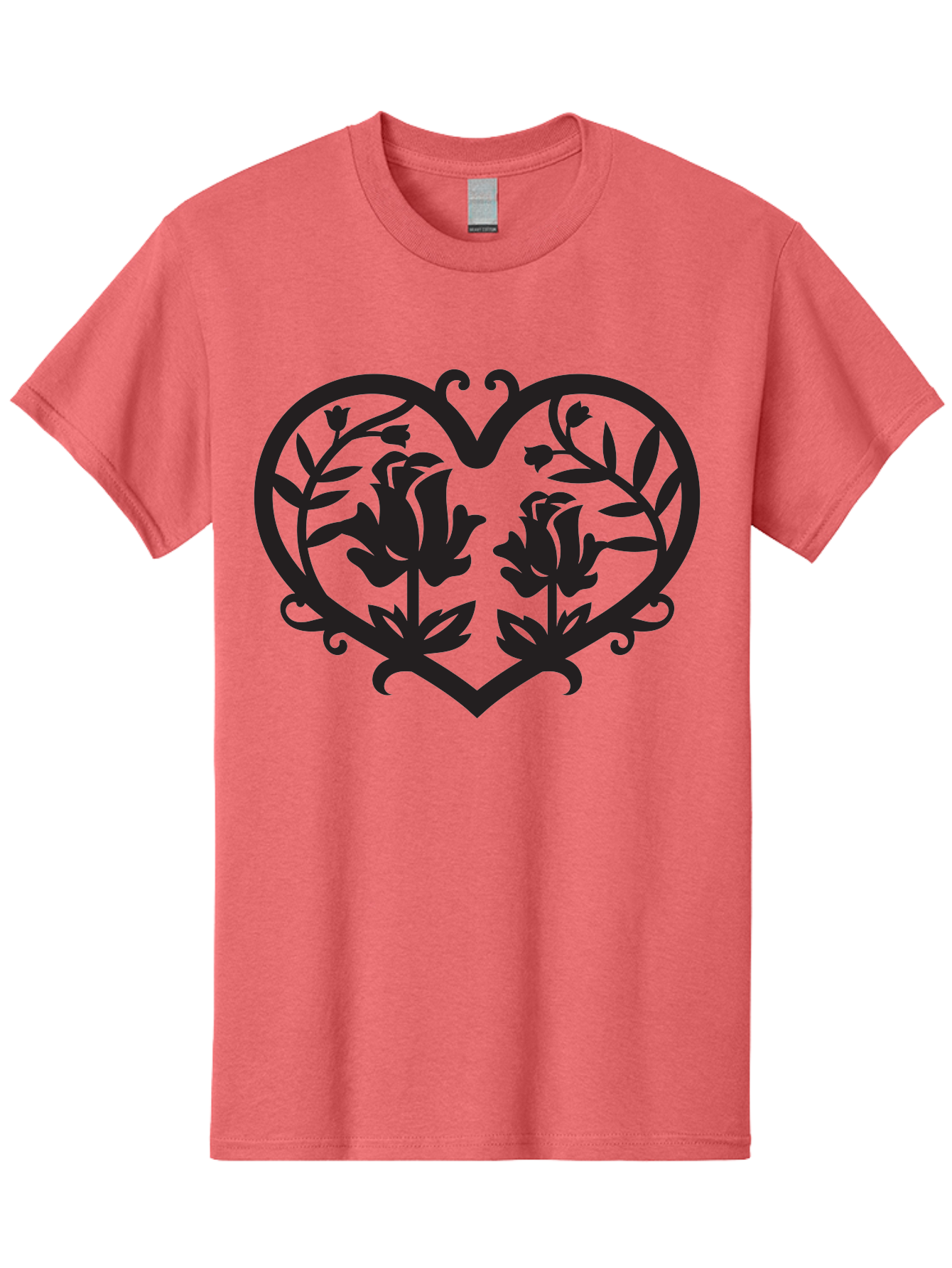 Heart-With-Flowers Men'S Graphic Tee, 100% Cotton, Comfortable Casual Summer Wear, Machine Washable, Heart Shape, Floral Design, Black Silhouette, Rose Flowers, Leaves And Vines, Decorative Elements, Symbolic Heart, Intricate Details, Aab282