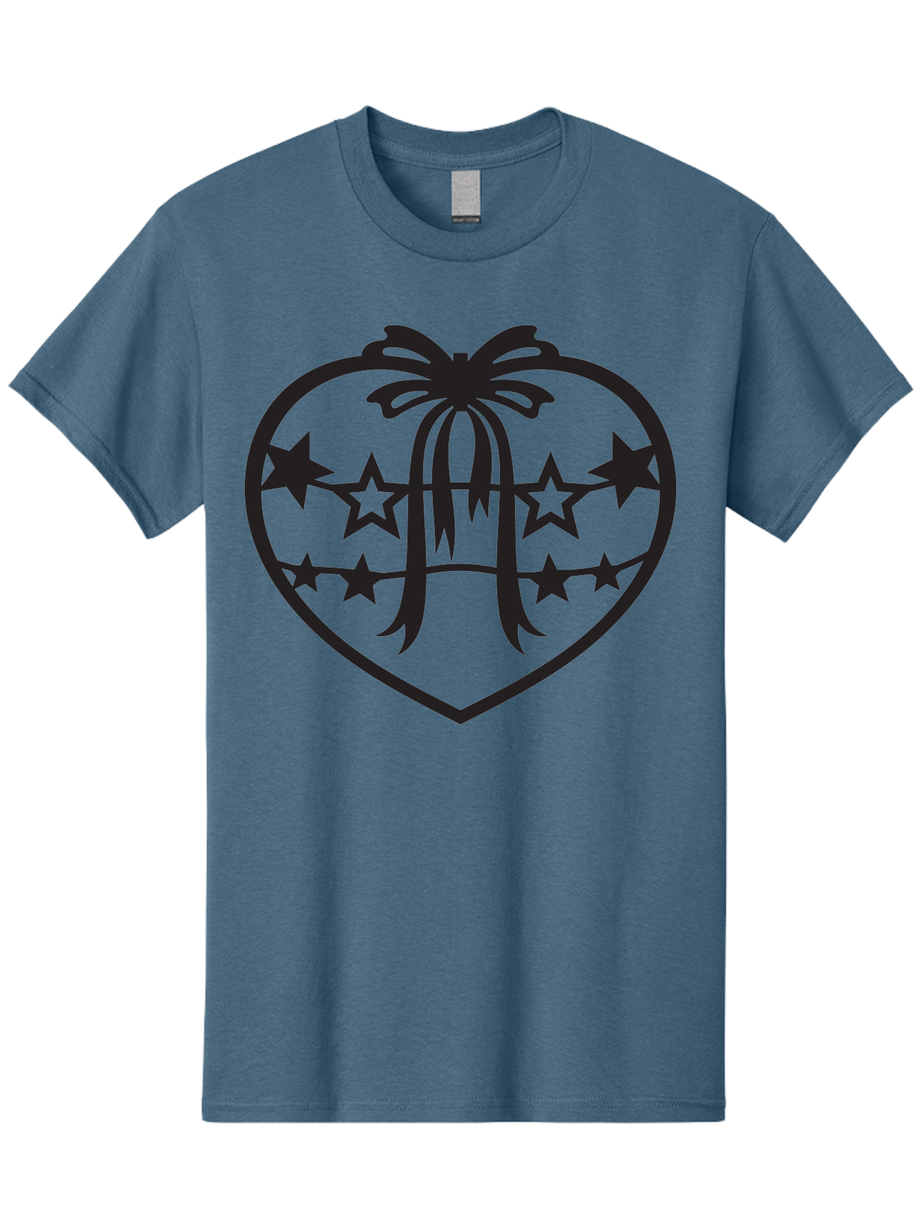 Heart-With-Ribbon-And-Stars Men'S Graphic Tee, 100% Cotton, Comfortable Casual Summer Wear, Machine Washable, Heart Shape, Stars, Ribbon Bow, Love Symbol, Heart Design, Celestial Theme, Starry Night, Heart Graphic, Ribbon, Abstract Art Aab283