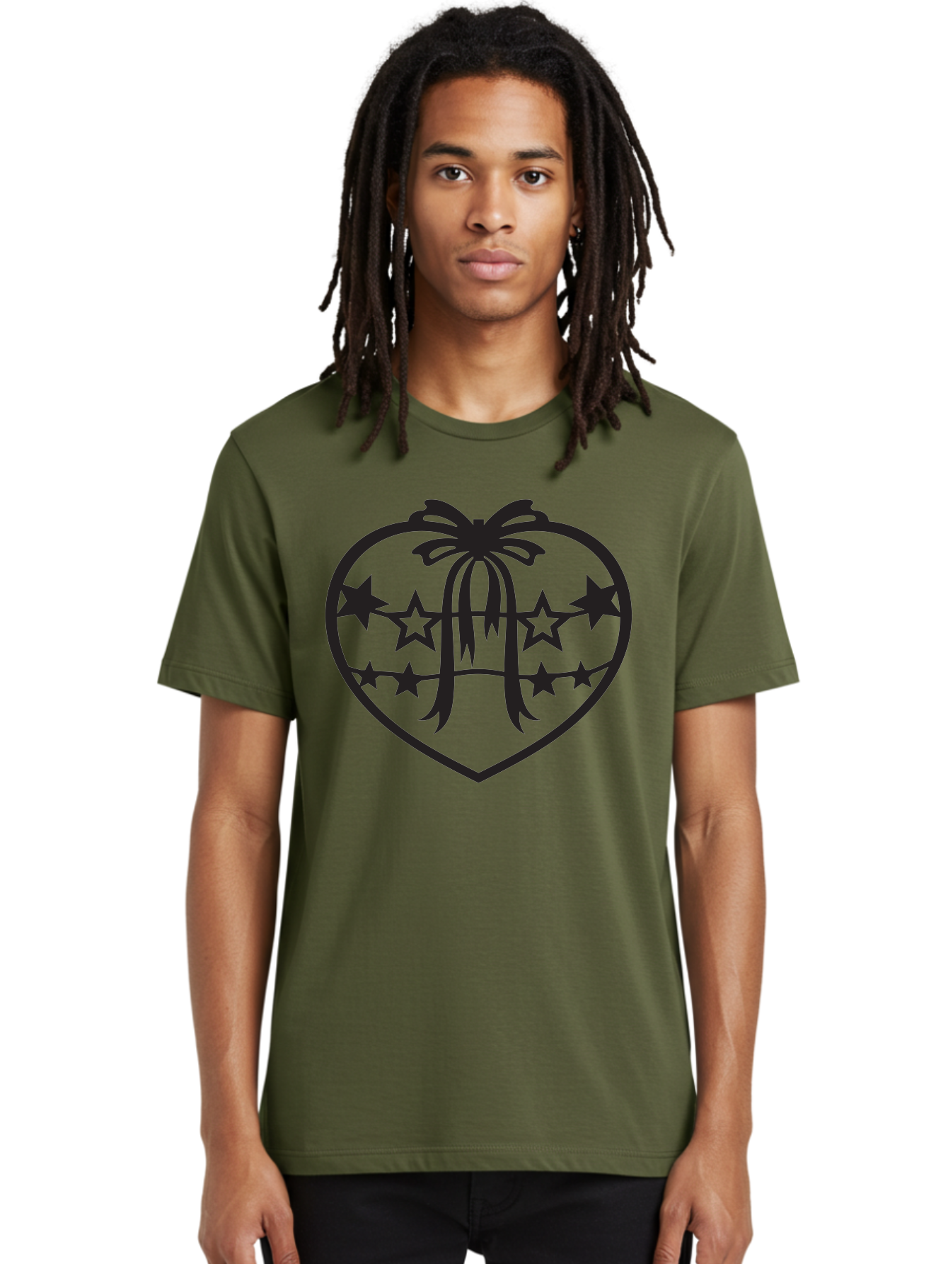 Heart-With-Ribbon-And-Stars Men'S Graphic Tee, 100% Cotton, Comfortable Casual Summer Wear, Machine Washable, Heart Shape, Stars, Ribbon Bow, Love Symbol, Heart Design, Celestial Theme, Starry Night, Heart Graphic, Ribbon, Abstract Art Aab283