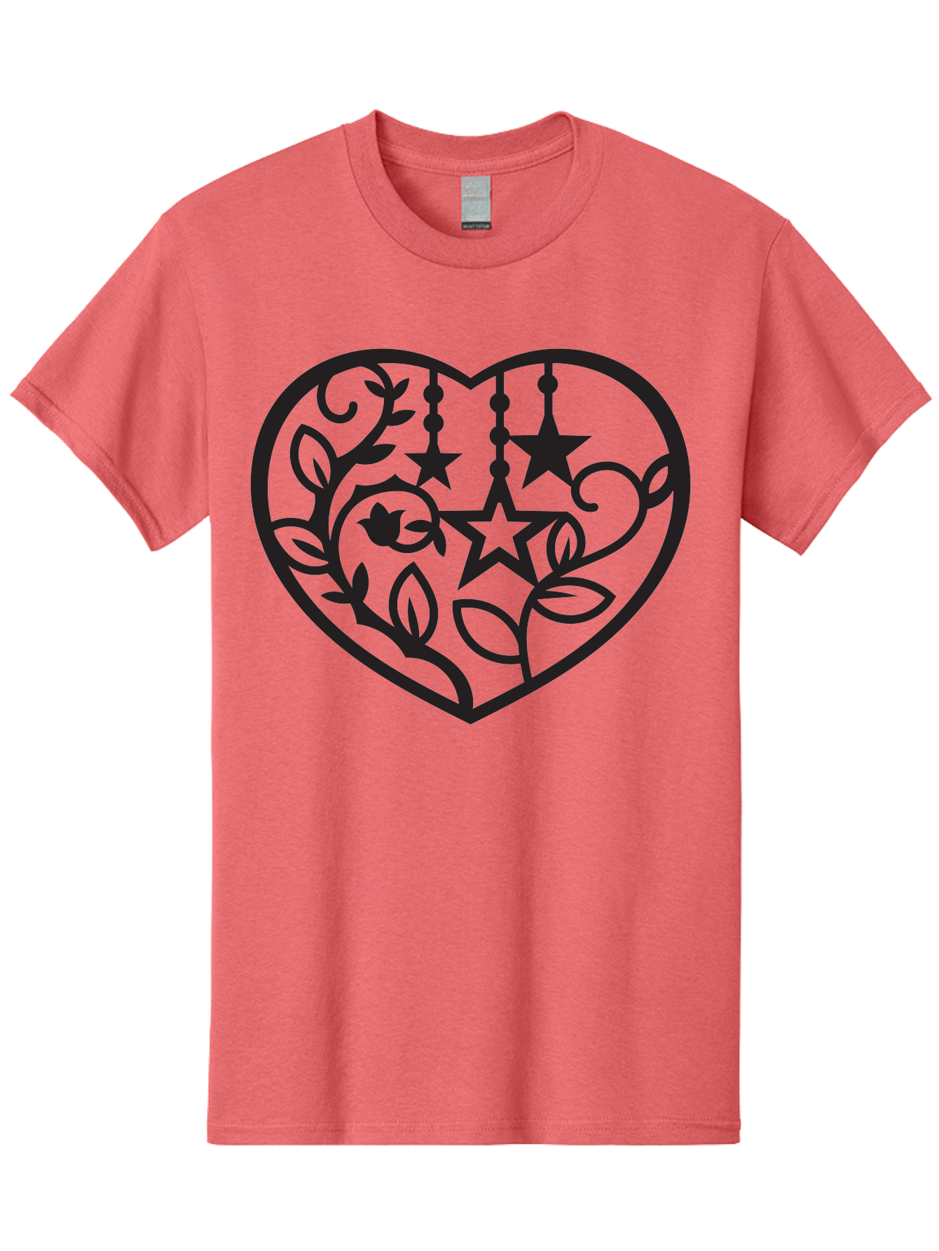 Heart-With-Stars-And-Leaves Men'S Graphic Tee, 100% Cotton, Comfortable Casual Summer Wear, Machine Washable, Heart Shape, Floral Design, Stars, Leaves, Vines, Decorative Elements, Symbolic Heart, Stylized Graphics, Minimalist Art Aab284