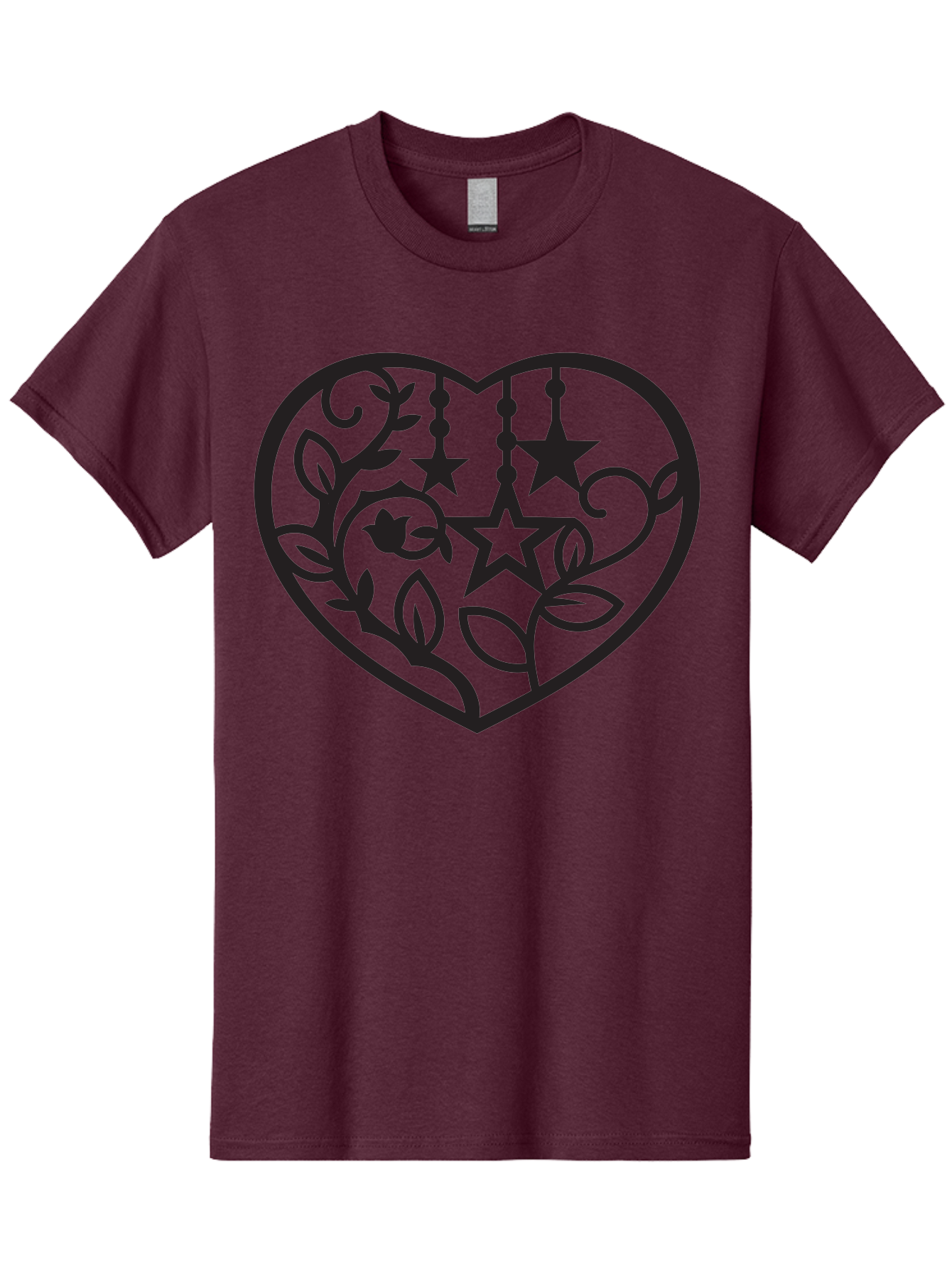 Heart-With-Stars-And-Leaves Men'S Graphic Tee, 100% Cotton, Comfortable Casual Summer Wear, Machine Washable, Heart Shape, Floral Design, Stars, Leaves, Vines, Decorative Elements, Symbolic Heart, Stylized Graphics, Minimalist Art Aab284