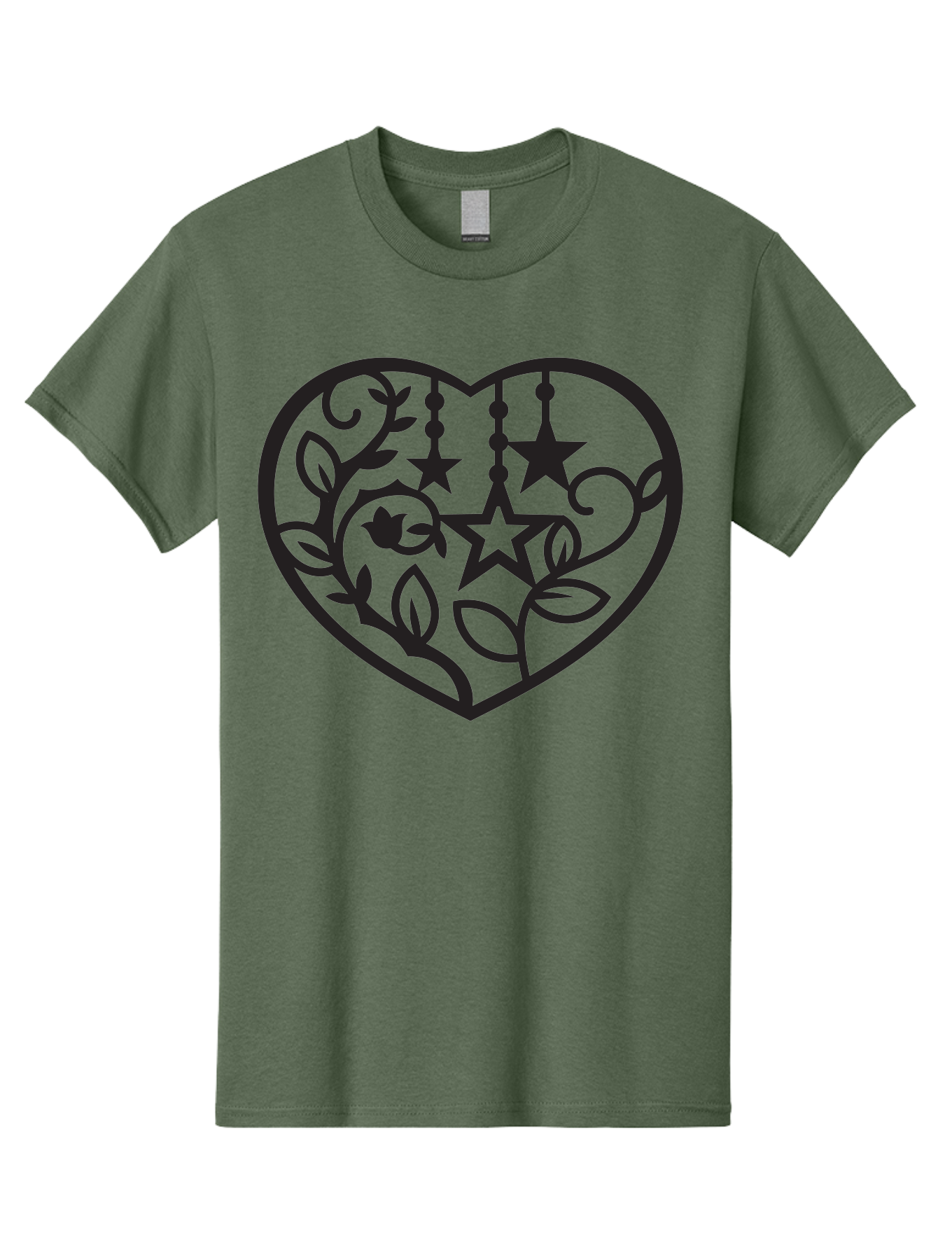 Heart-With-Stars-And-Leaves Men'S Graphic Tee, 100% Cotton, Comfortable Casual Summer Wear, Machine Washable, Heart Shape, Floral Design, Stars, Leaves, Vines, Decorative Elements, Symbolic Heart, Stylized Graphics, Minimalist Art Aab284