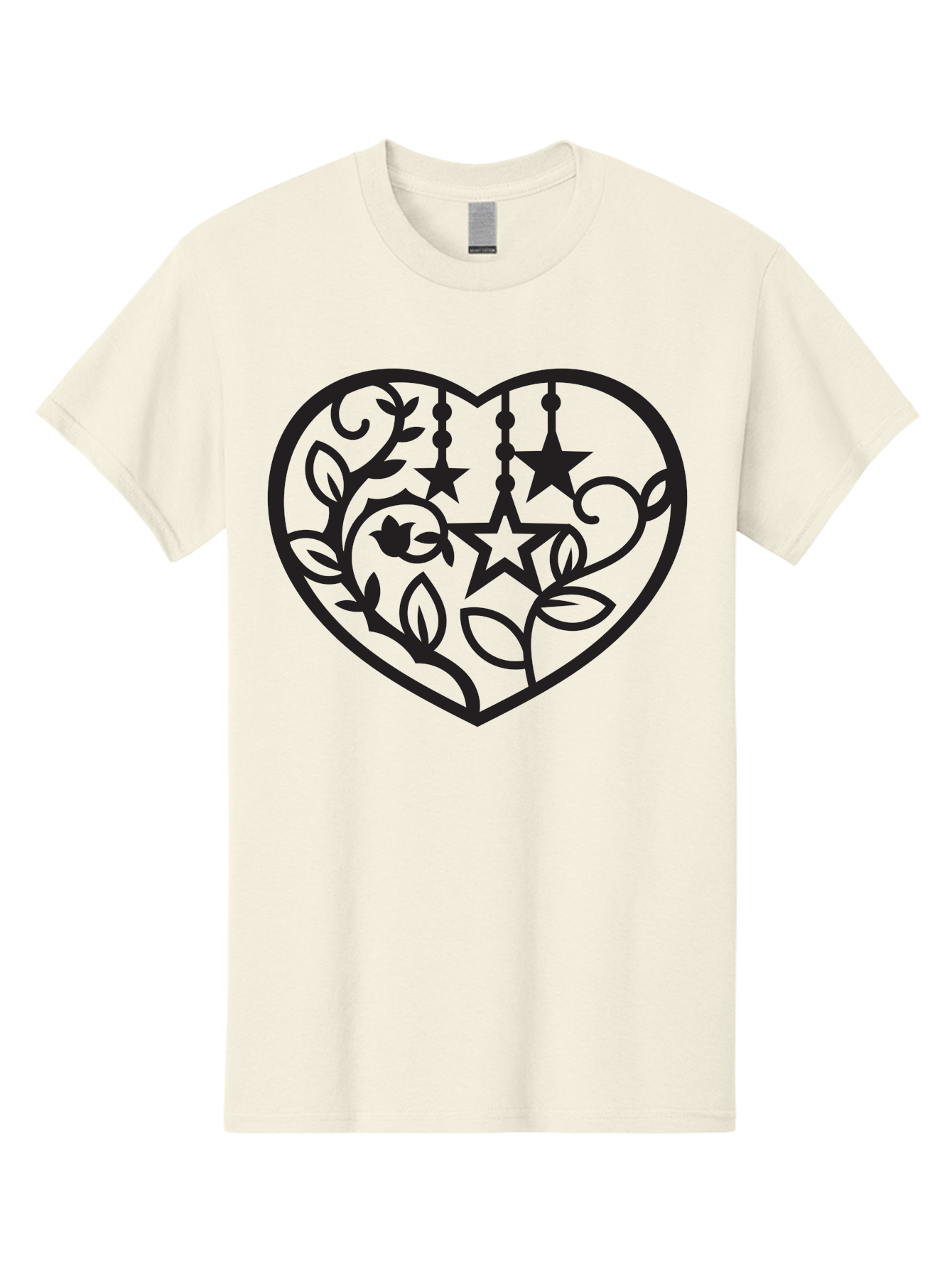 Heart-With-Stars-And-Leaves Men'S Graphic Tee, 100% Cotton, Comfortable Casual Summer Wear, Machine Washable, Heart Shape, Floral Design, Stars, Leaves, Vines, Decorative Elements, Symbolic Heart, Stylized Graphics, Minimalist Art Aab284