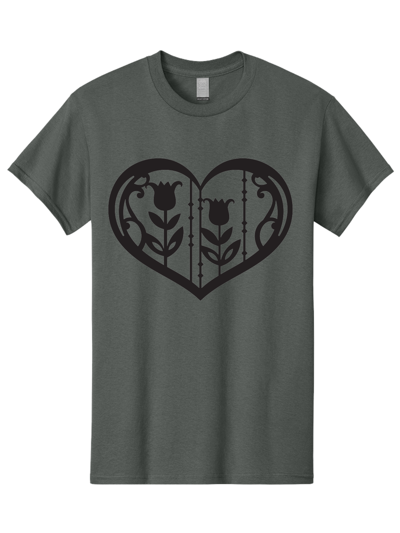 Heart-With-Tulips Men'S Graphic Tee, 100% Cotton, Comfortable Casual Summer Wear, Machine Washable, Tulip Design, Heart Shape, Floral Pattern, Love Symbol, Decorative Art, Valentine'S Theme, Beautiful Flowers Aab285