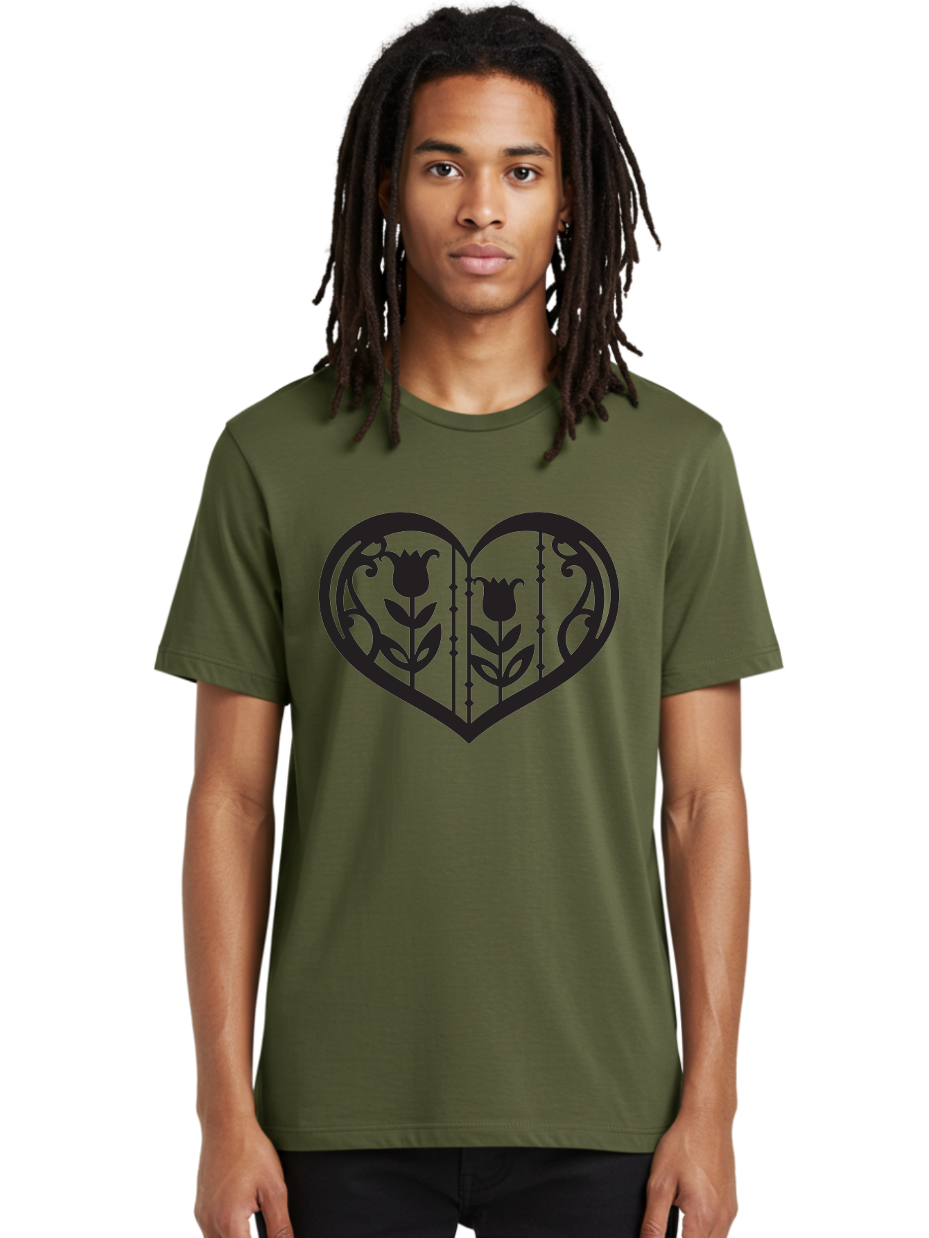 Heart-With-Tulips Men'S Graphic Tee, 100% Cotton, Comfortable Casual Summer Wear, Machine Washable, Tulip Design, Heart Shape, Floral Pattern, Love Symbol, Decorative Art, Valentine'S Theme, Beautiful Flowers Aab285