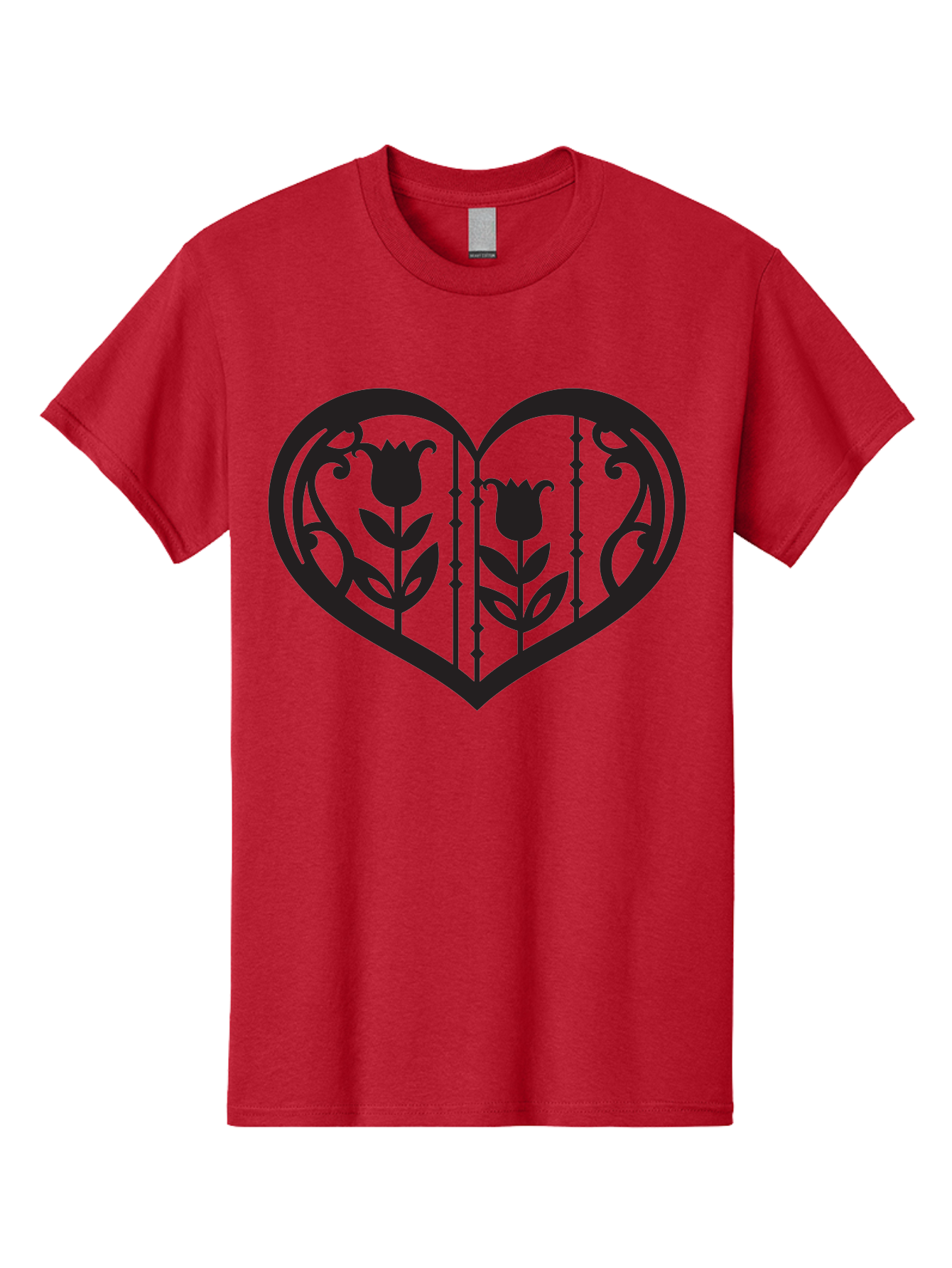 Heart-With-Tulips Men'S Graphic Tee, 100% Cotton, Comfortable Casual Summer Wear, Machine Washable, Tulip Design, Heart Shape, Floral Pattern, Love Symbol, Decorative Art, Valentine'S Theme, Beautiful Flowers Aab285