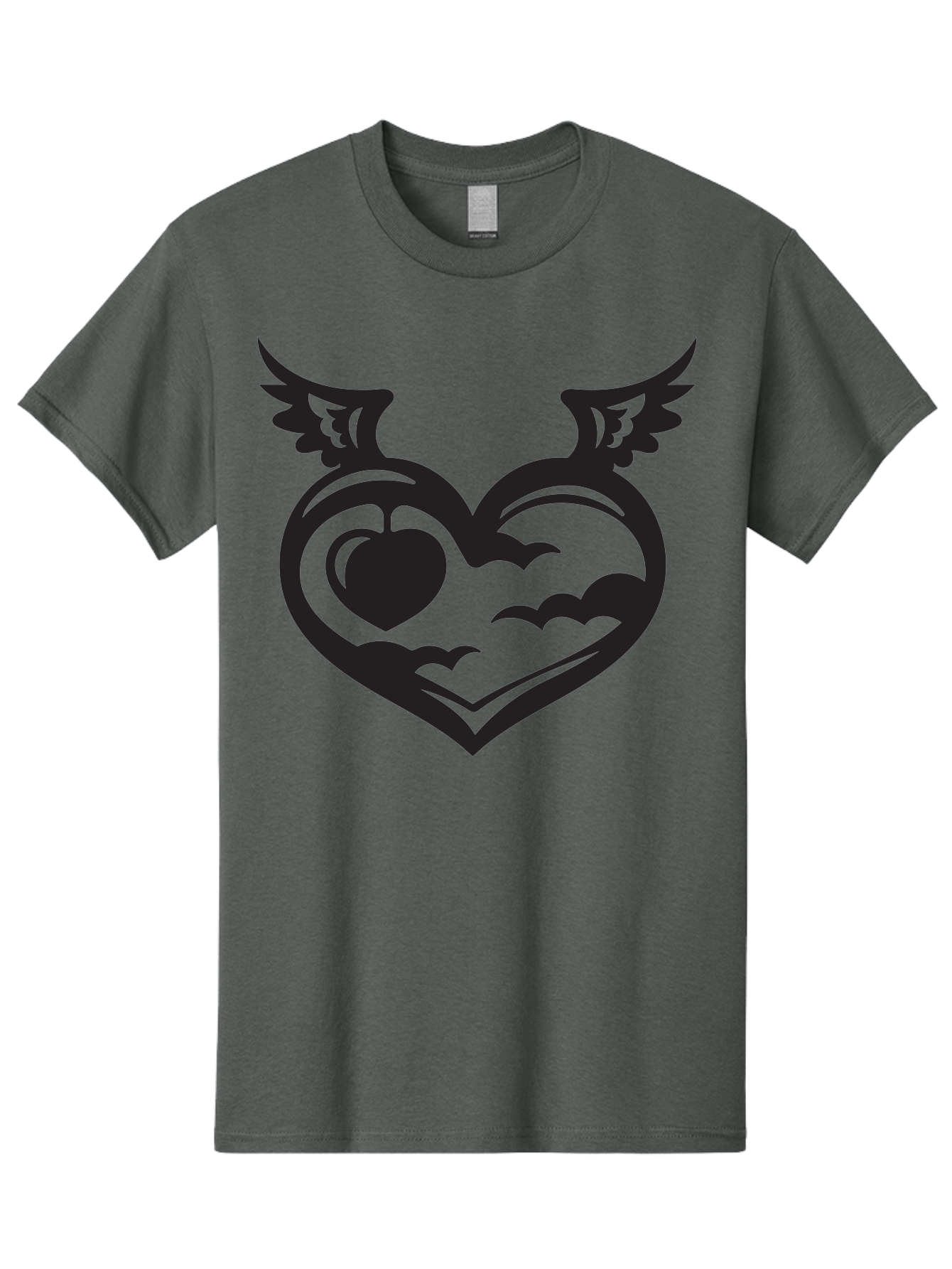 Heart-With-Wings-And-Apple Men'S Graphic Tee, 100% Cotton, Comfortable Casual Summer Wear, Machine Washable, Winged Heart Symbol, Heart With Wings, Apple Inside Heart, Symbolic Artwork, Tattoo Design, Love Icon, Heart Icon, Aab286