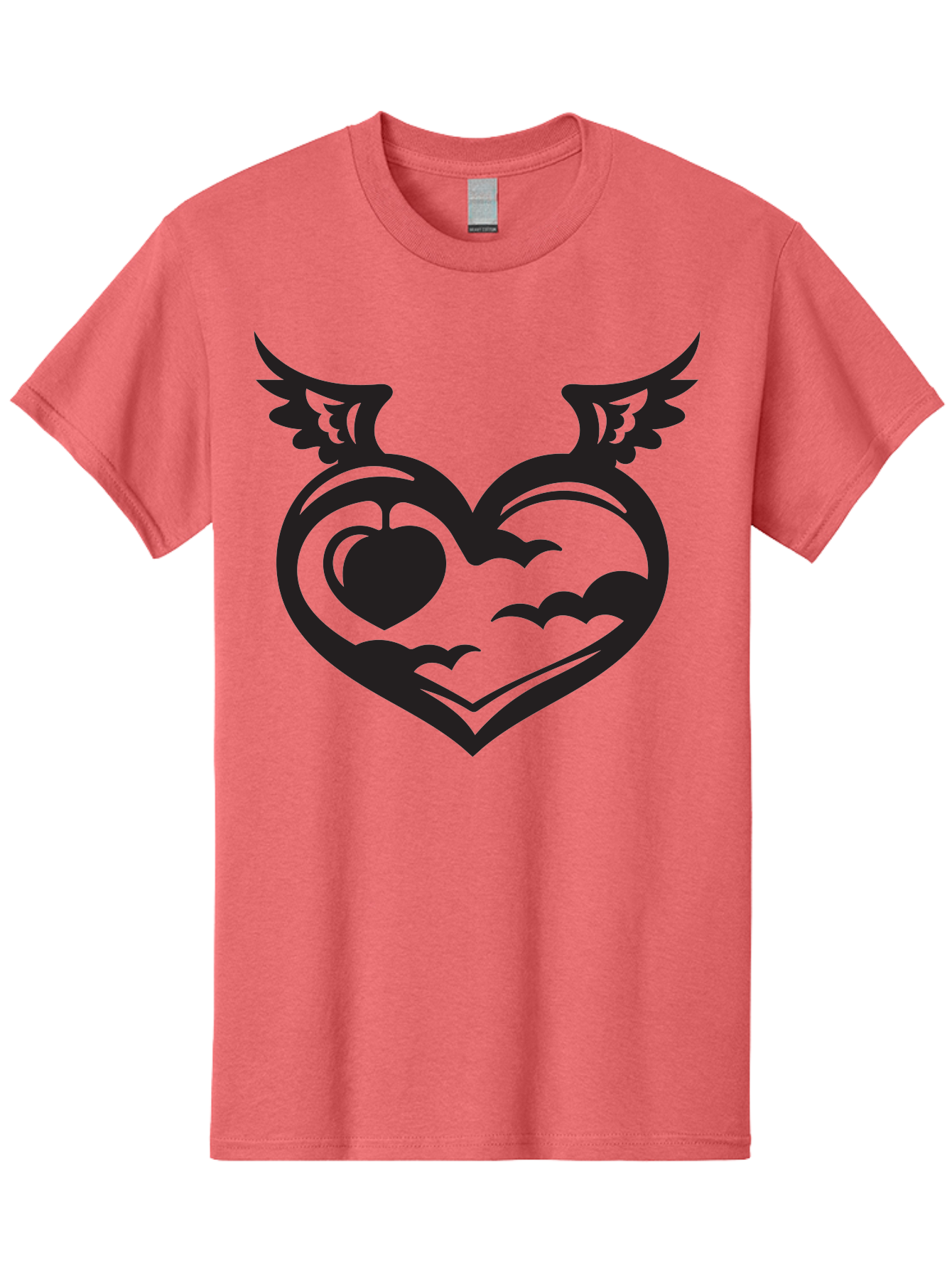 Heart-With-Wings-And-Apple Men'S Graphic Tee, 100% Cotton, Comfortable Casual Summer Wear, Machine Washable, Winged Heart Symbol, Heart With Wings, Apple Inside Heart, Symbolic Artwork, Tattoo Design, Love Icon, Heart Icon, Aab286