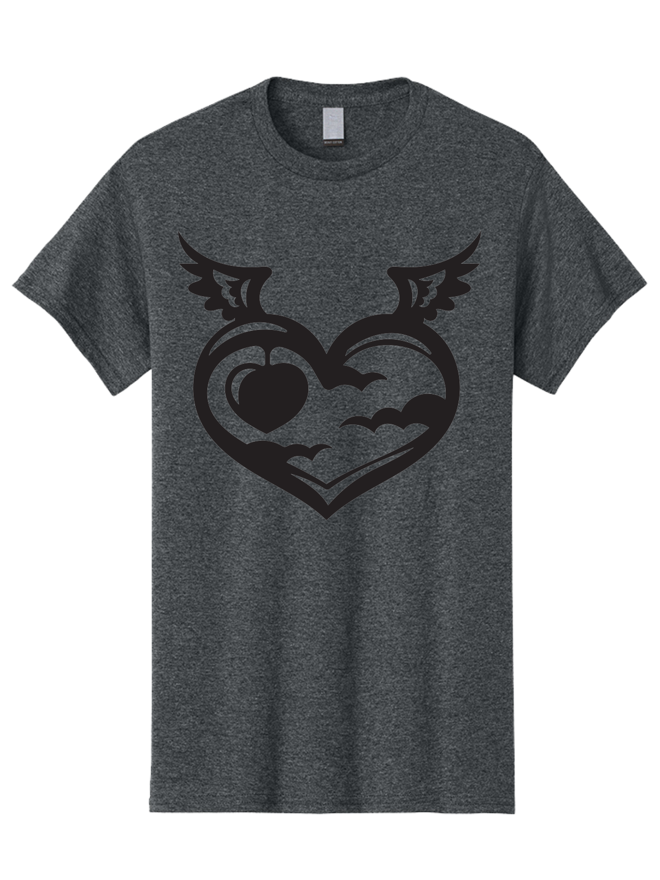Heart-With-Wings-And-Apple Men'S Graphic Tee, 100% Cotton, Comfortable Casual Summer Wear, Machine Washable, Winged Heart Symbol, Heart With Wings, Apple Inside Heart, Symbolic Artwork, Tattoo Design, Love Icon, Heart Icon, Aab286