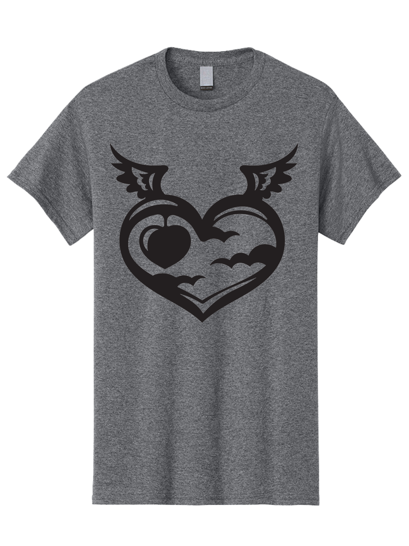 Heart-With-Wings-And-Apple Men'S Graphic Tee, 100% Cotton, Comfortable Casual Summer Wear, Machine Washable, Winged Heart Symbol, Heart With Wings, Apple Inside Heart, Symbolic Artwork, Tattoo Design, Love Icon, Heart Icon, Aab286