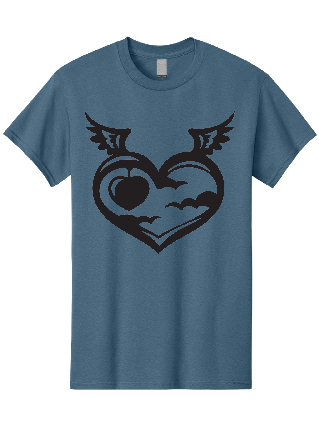 Heart-With-Wings-And-Apple Men'S Graphic Tee, 100% Cotton, Comfortable Casual Summer Wear, Machine Washable, Winged Heart Symbol, Heart With Wings, Apple Inside Heart, Symbolic Artwork, Tattoo Design, Love Icon, Heart Icon, Aab286